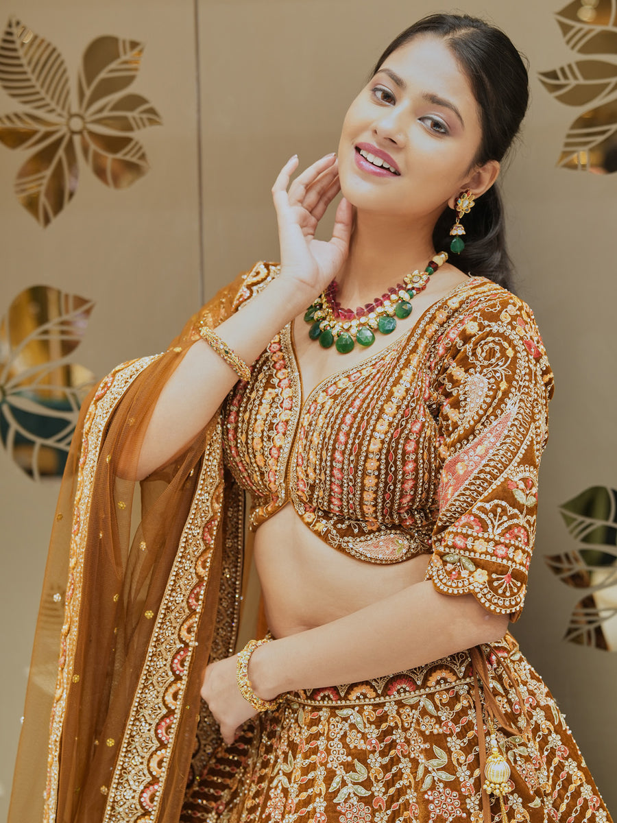 Traditional Brown Lehenga Choli Set – Tirumala Designers