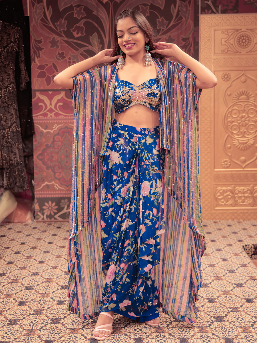 Graphic Crystallised Printed Drape skirt with a high slit styled with Drape top. main image 0