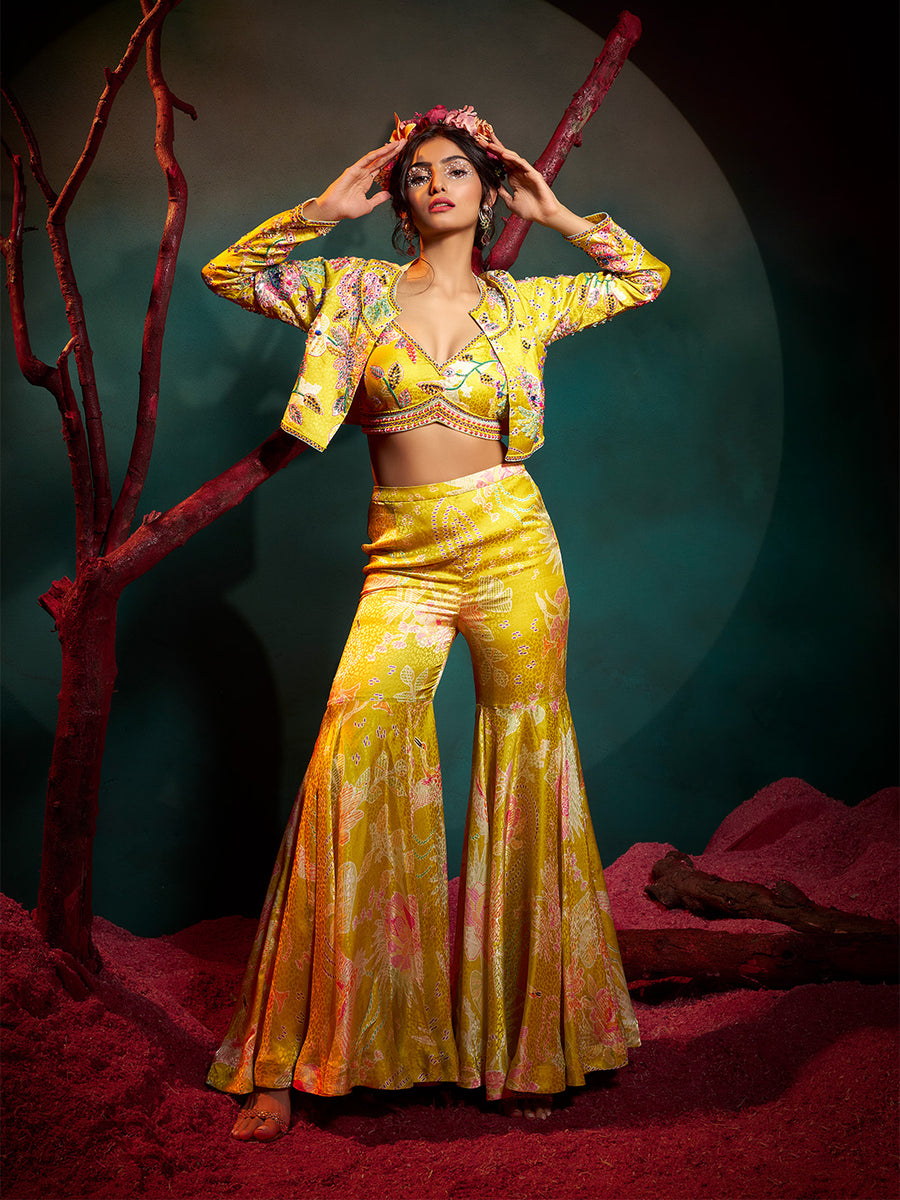 Girl Tie And Dye Sharara Set- Yellow main image 0