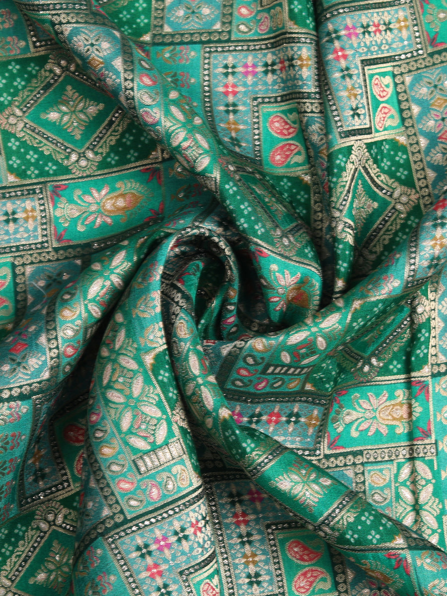 Bottle Green Stretchable Net Fabric With Sequin – Tirumala Designers