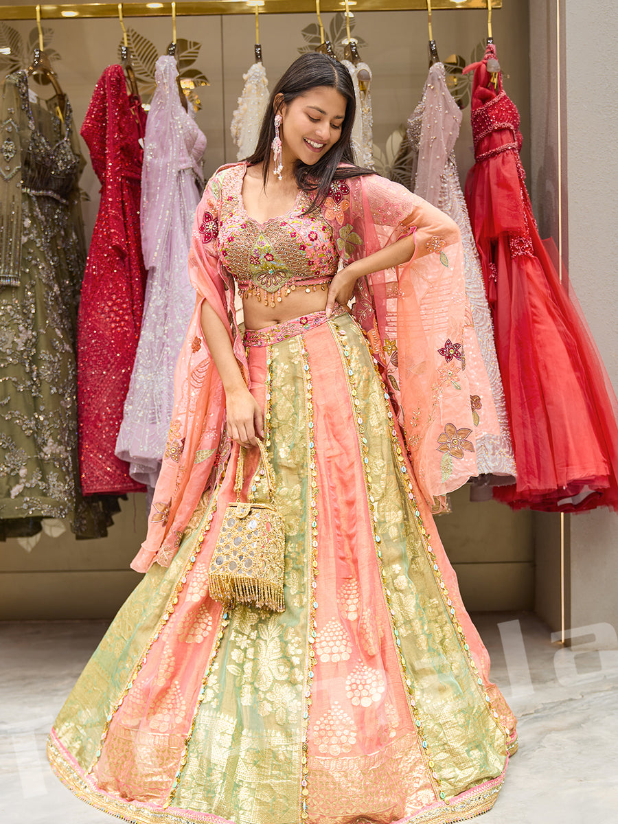 Pink Fringed Tiered Lehenga Jacket Set (3 PCS)