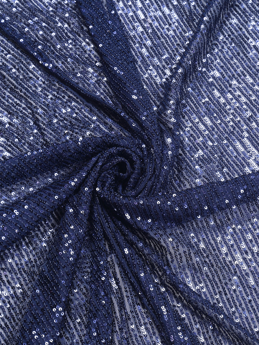 Navy Blue Stretchable Net Fabric With Sequin - Main Image