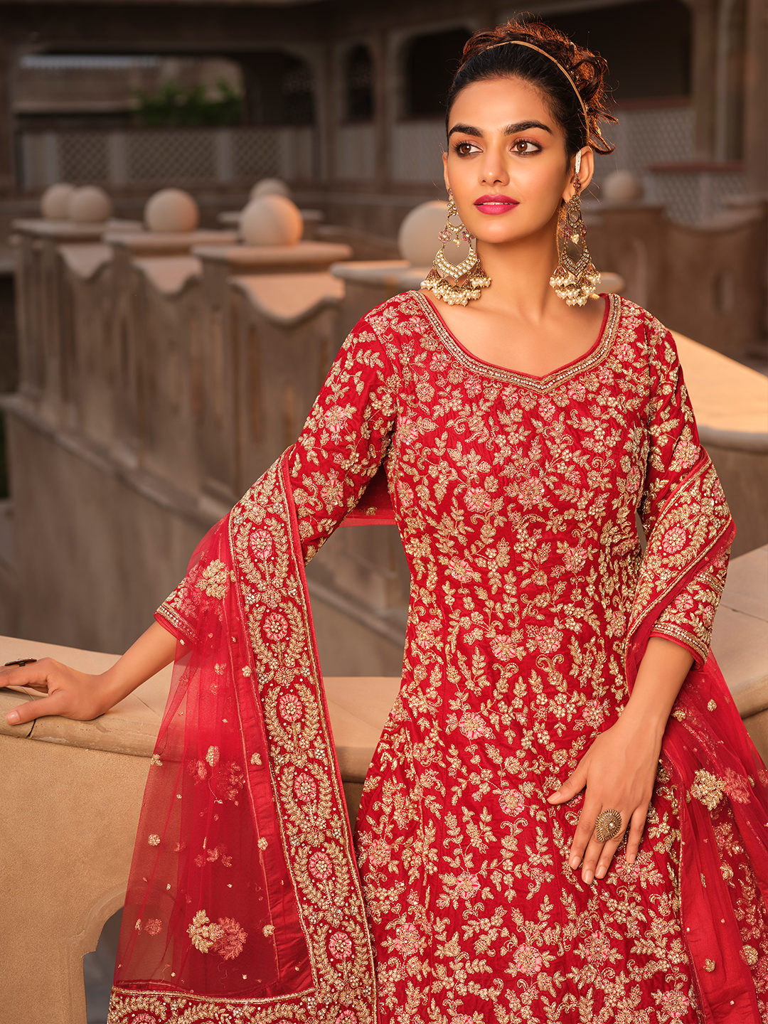 Bright Red Long Tail Anarkali
