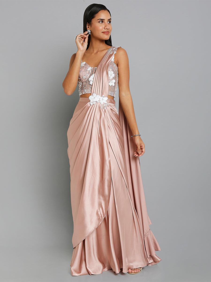 Pink Abstract Drape Sari Jacket