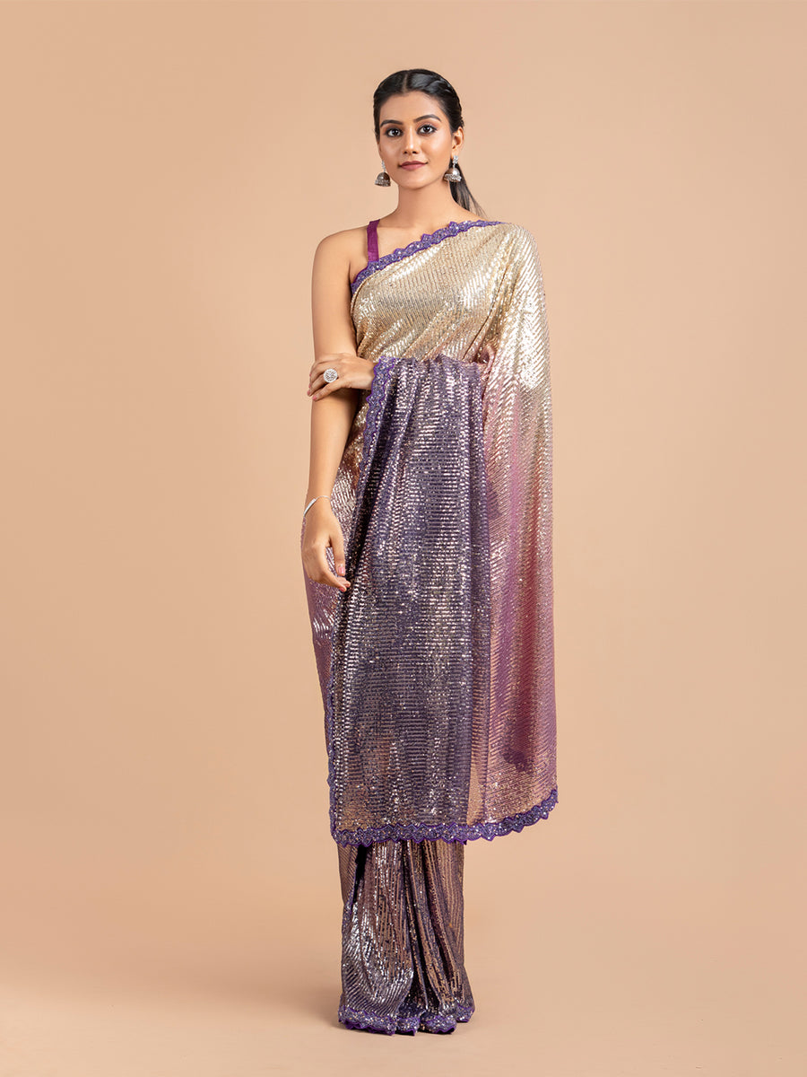 Purple To Champagne Shaded Sequin Saree Tirumala Designers