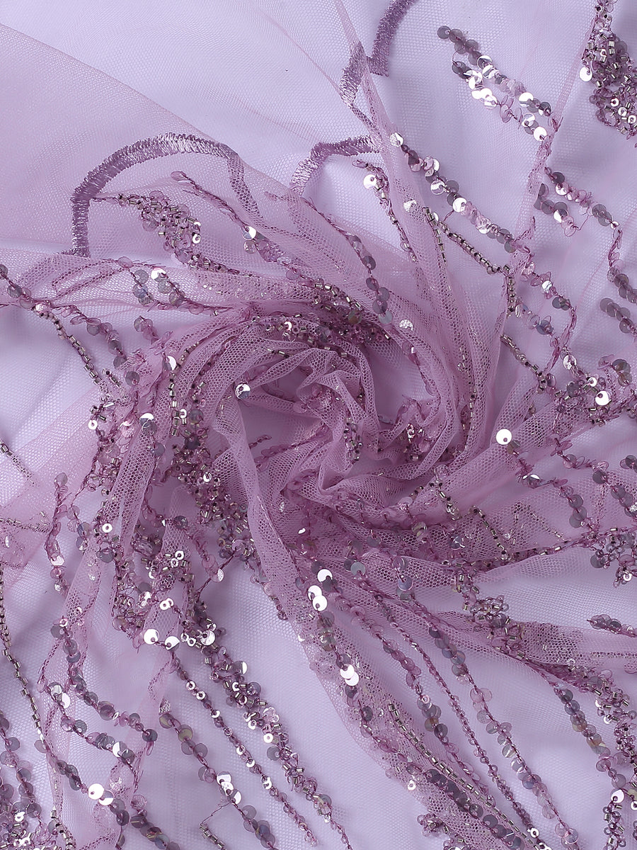 Pink Net Fabric With Sequins Beads Work – Tirumala Designers