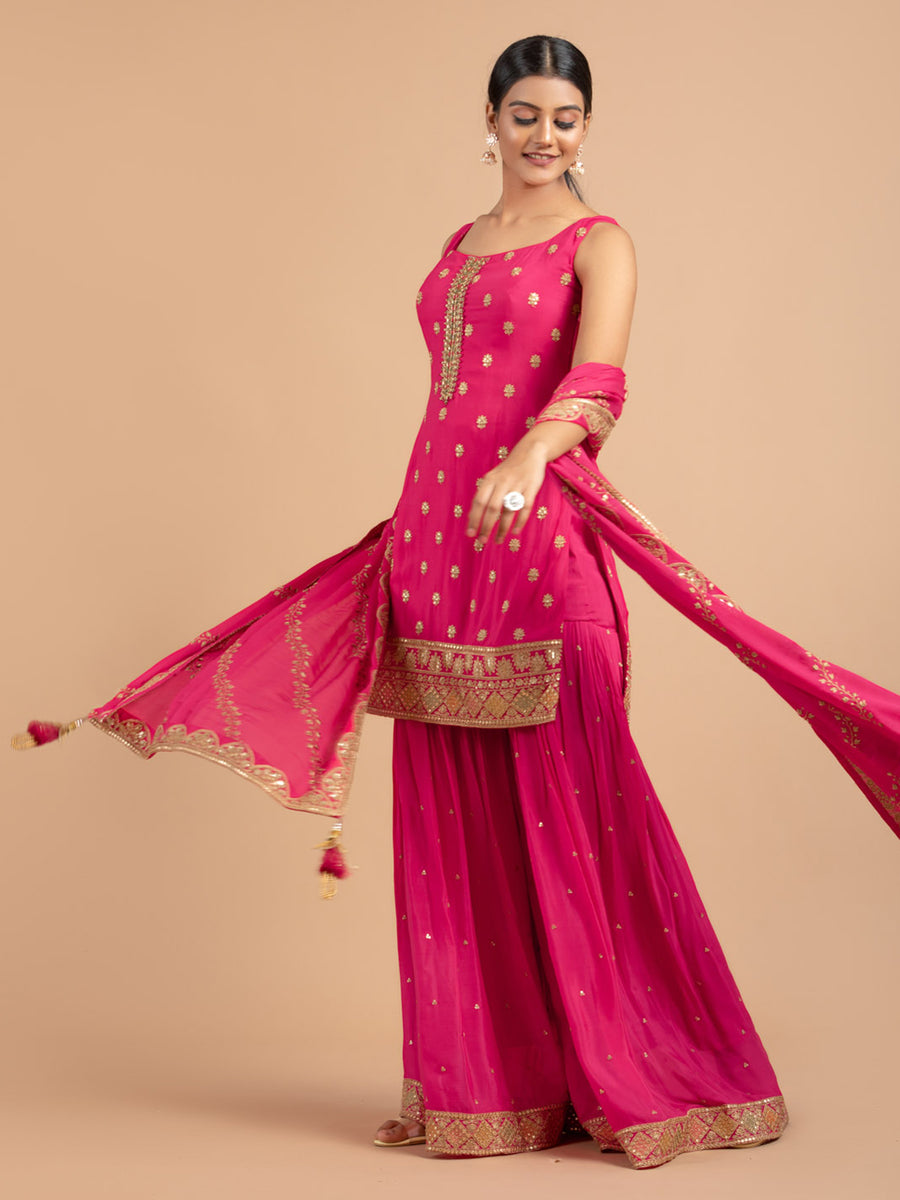 Pink Sharara Suit With Embroidered Sequin Work Tirumala Designers