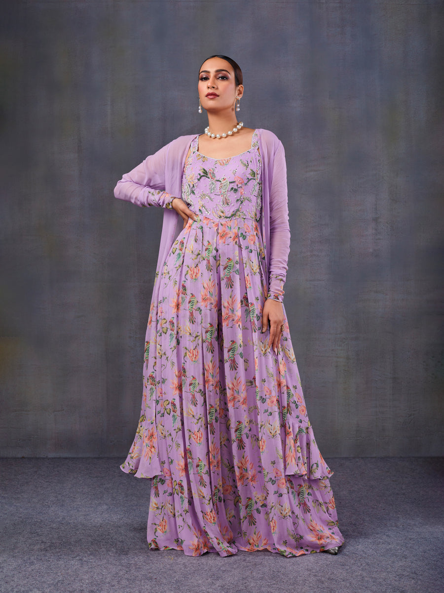 Pastel Purple Jumpsuit With A Shrug – Tirumala Designers