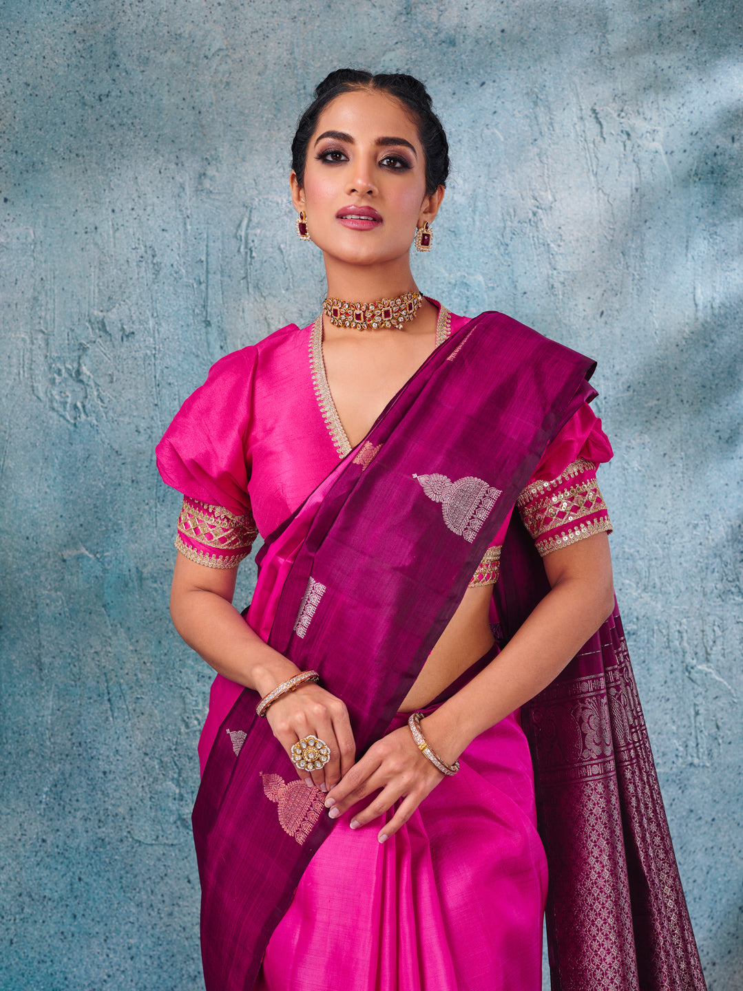 Fuschia Pink Pure Banarasi Silk Saree
