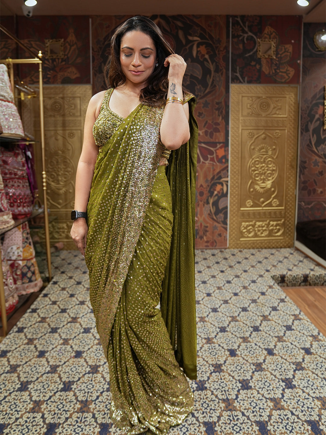 Olive Green Viscose Saree