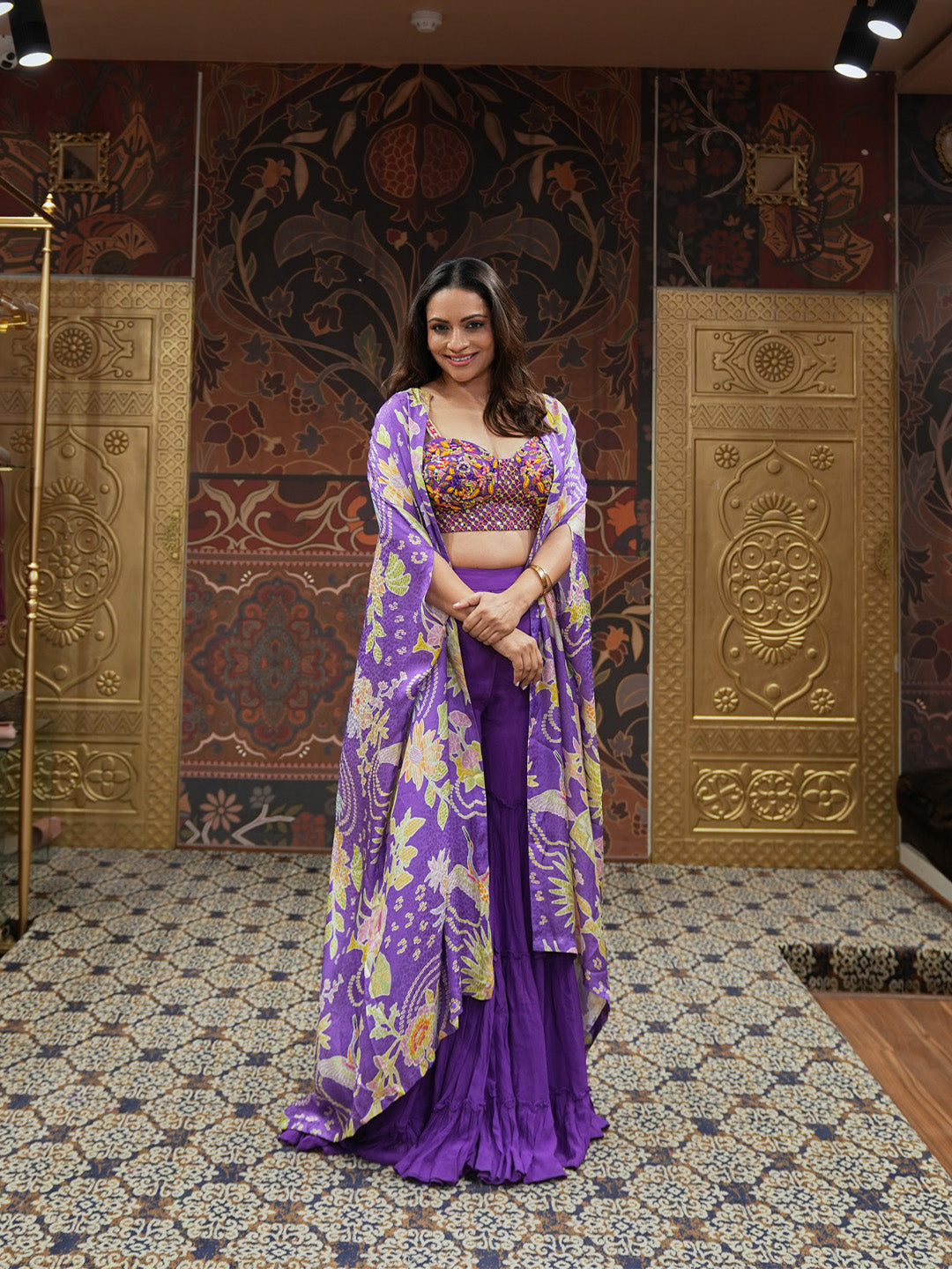 Purple Massive Floral Printed Sharara Set