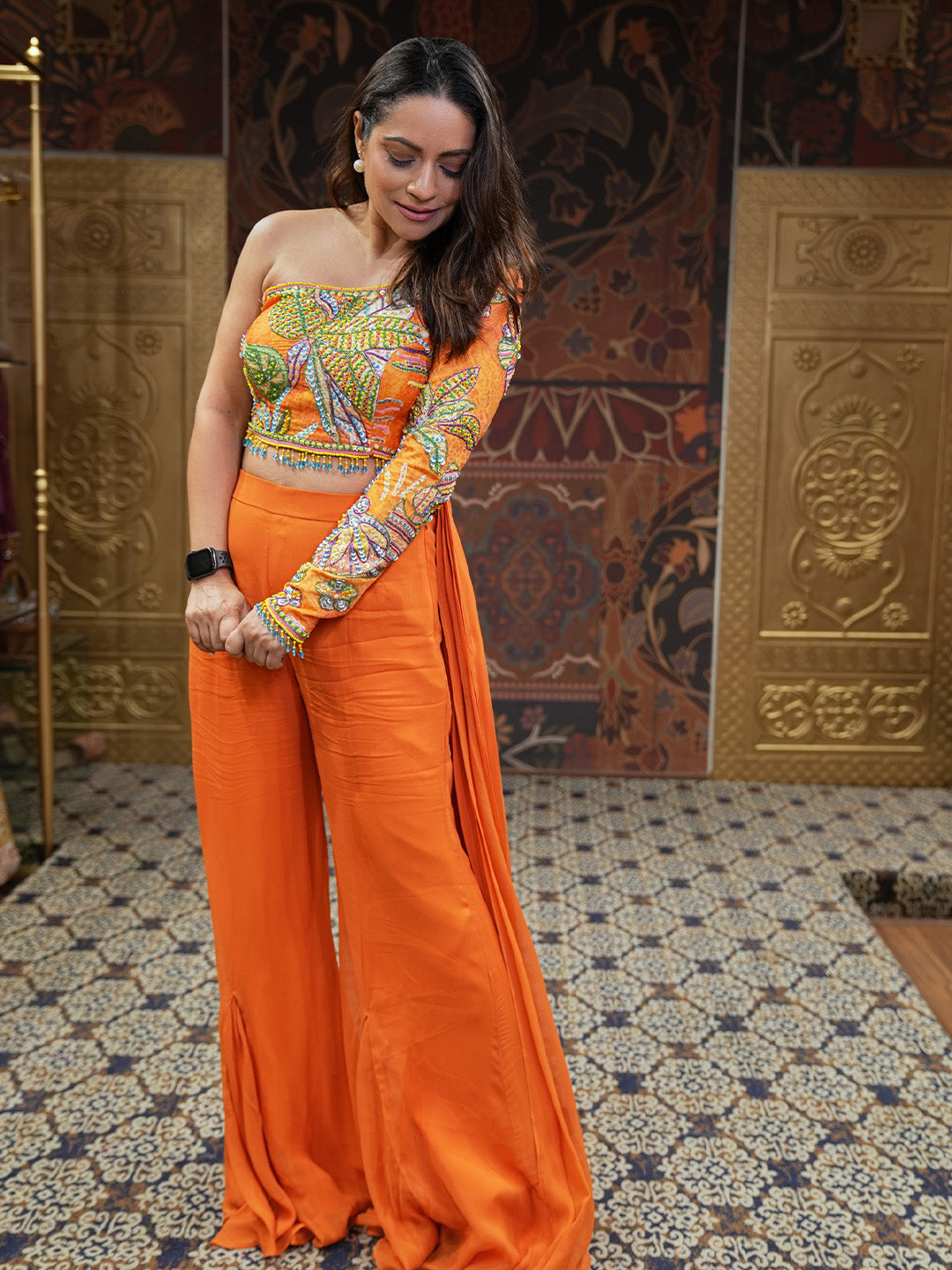 Orange Hue Flared Palazzo Set