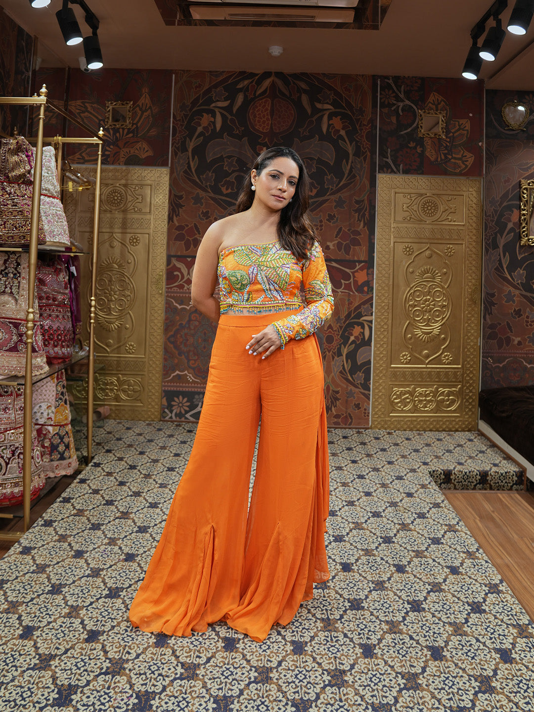 Orange Hue Flared Palazzo Set