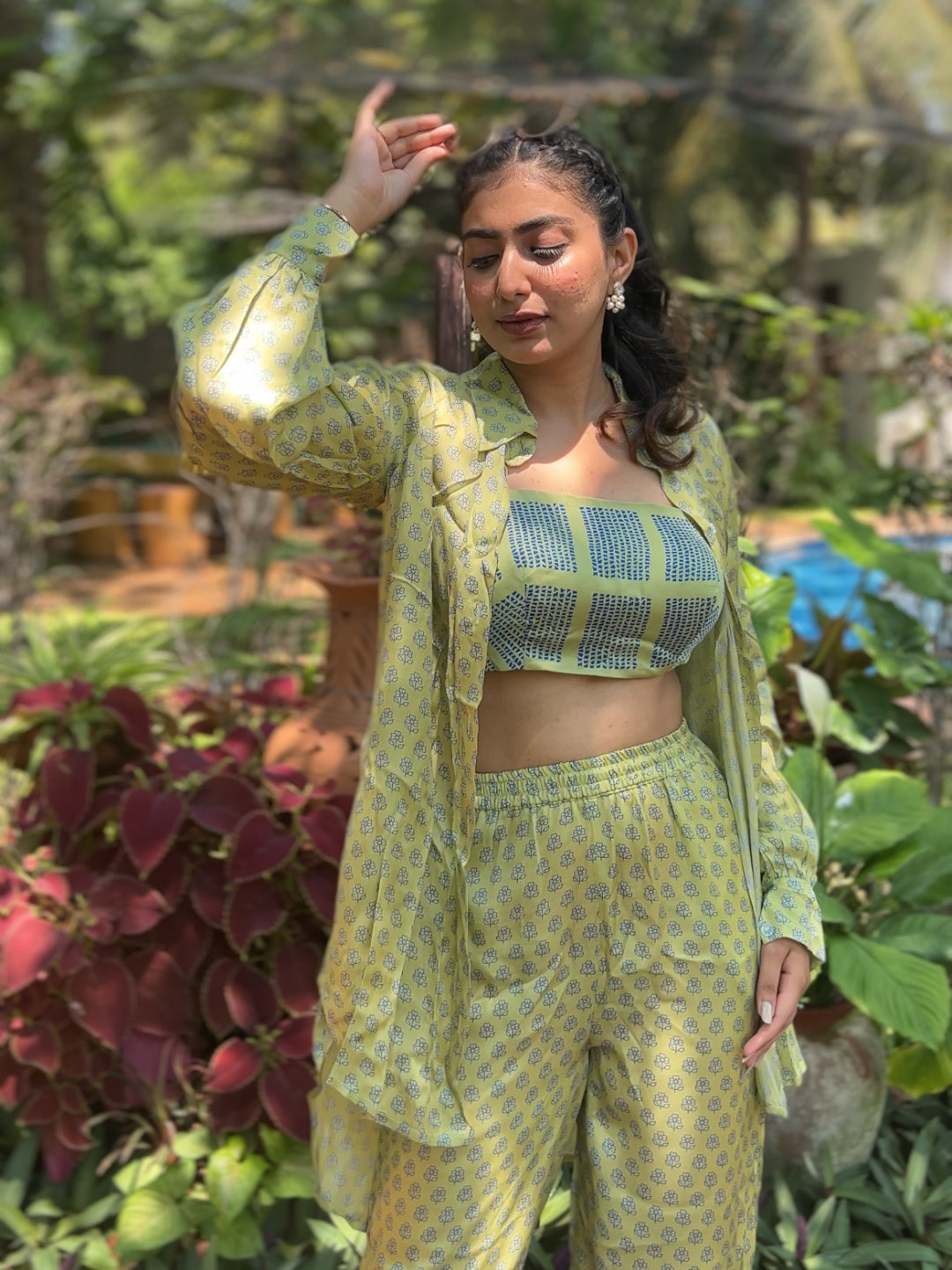 Green Printed Modal Satin Co-Ordinate Set