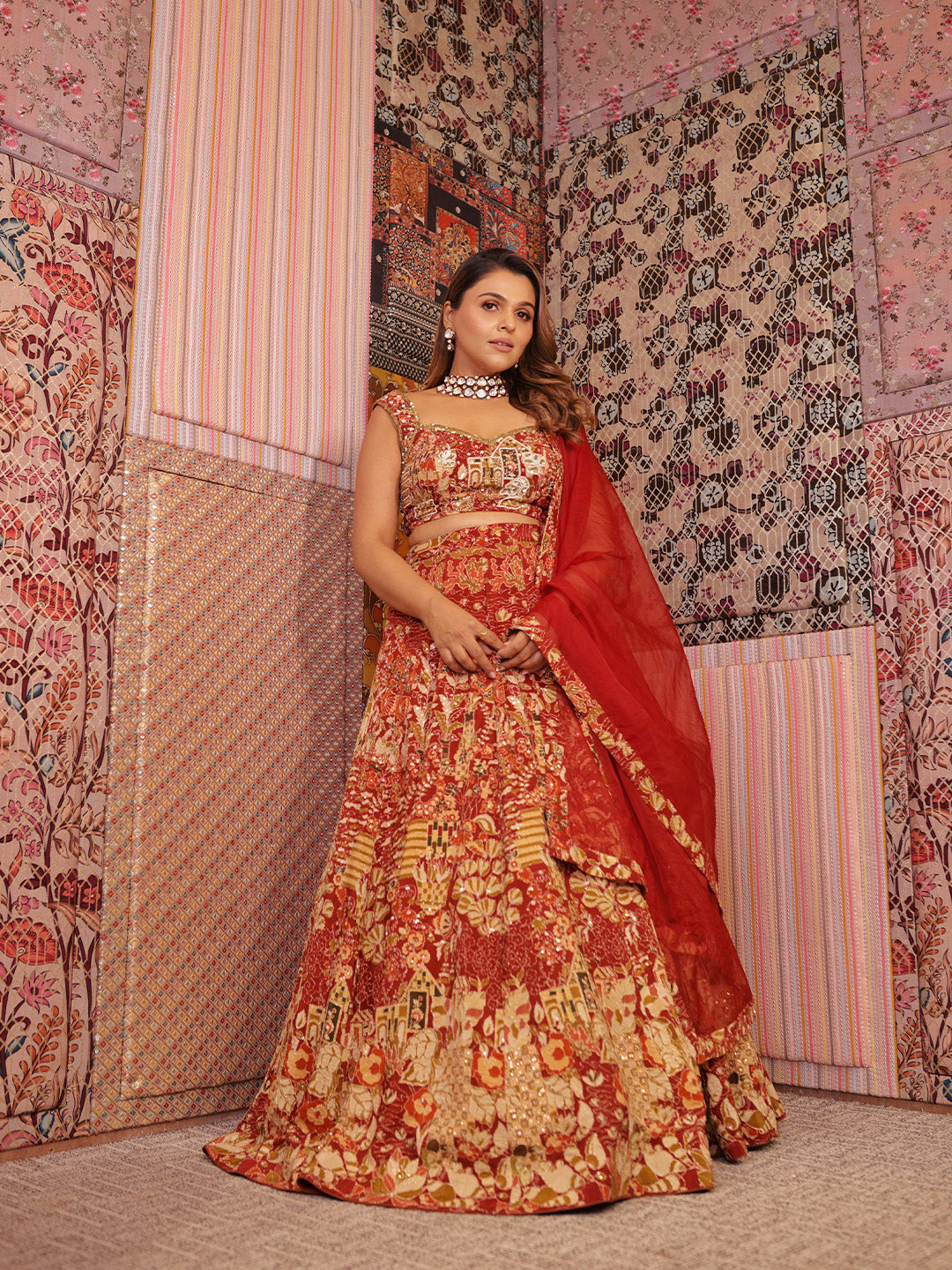 Maroon Floral Embroidered Lehenga