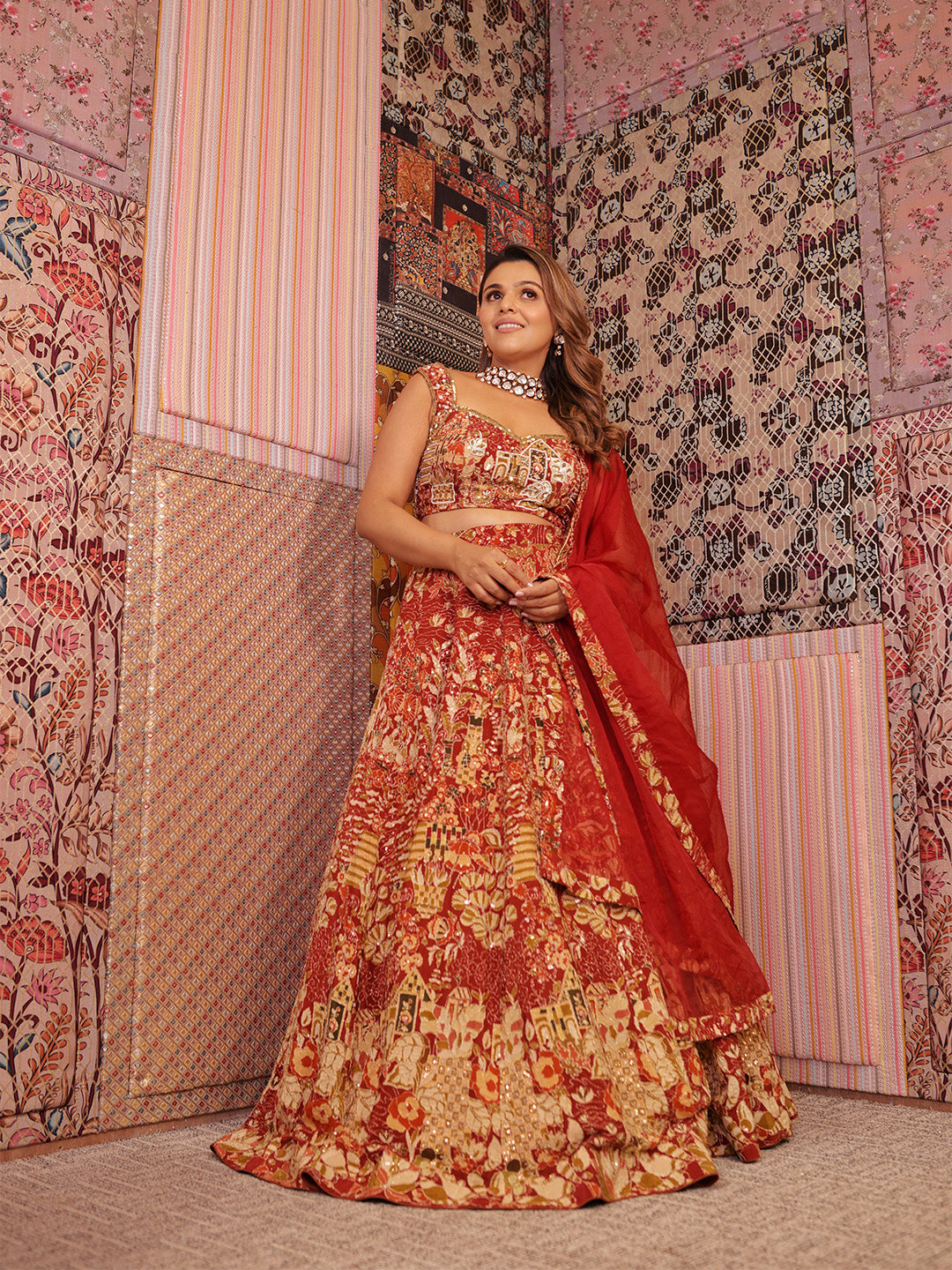 Maroon Floral Embroidered Lehenga