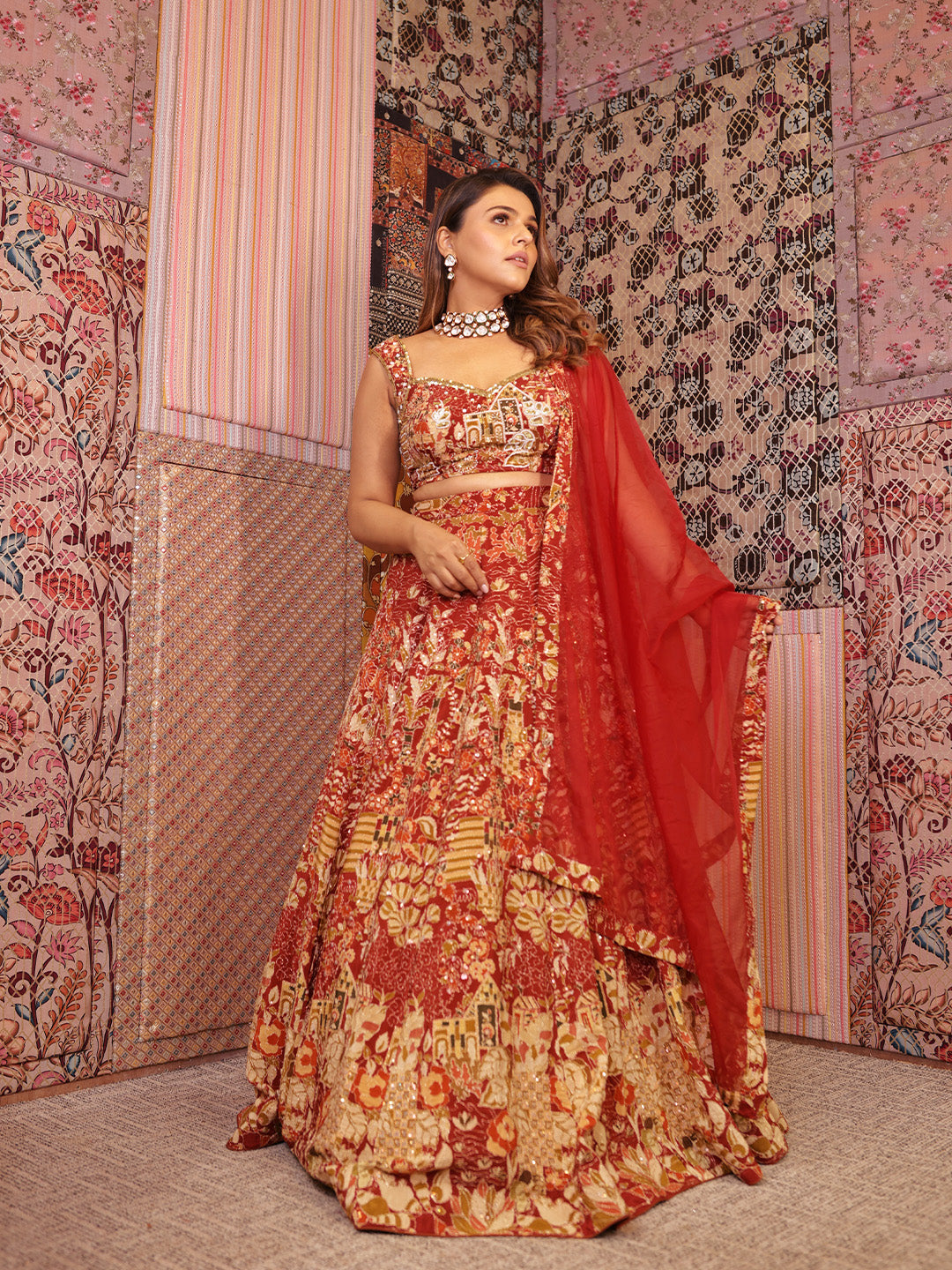 Maroon Floral Embroidered Lehenga