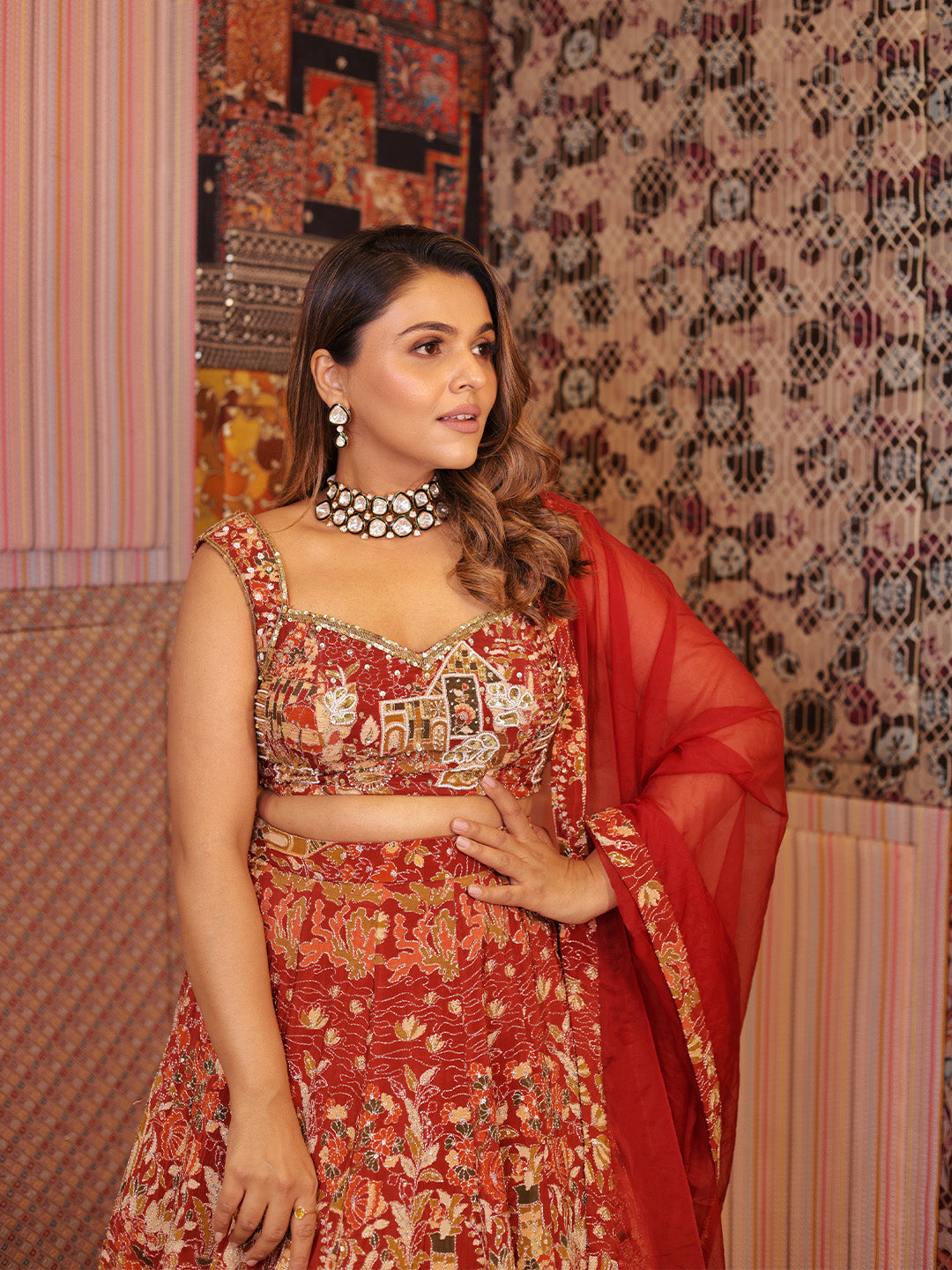 Maroon Floral Embroidered Lehenga