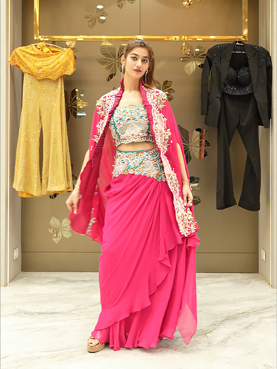 Pink Ready-To-Wear Handwork Saree