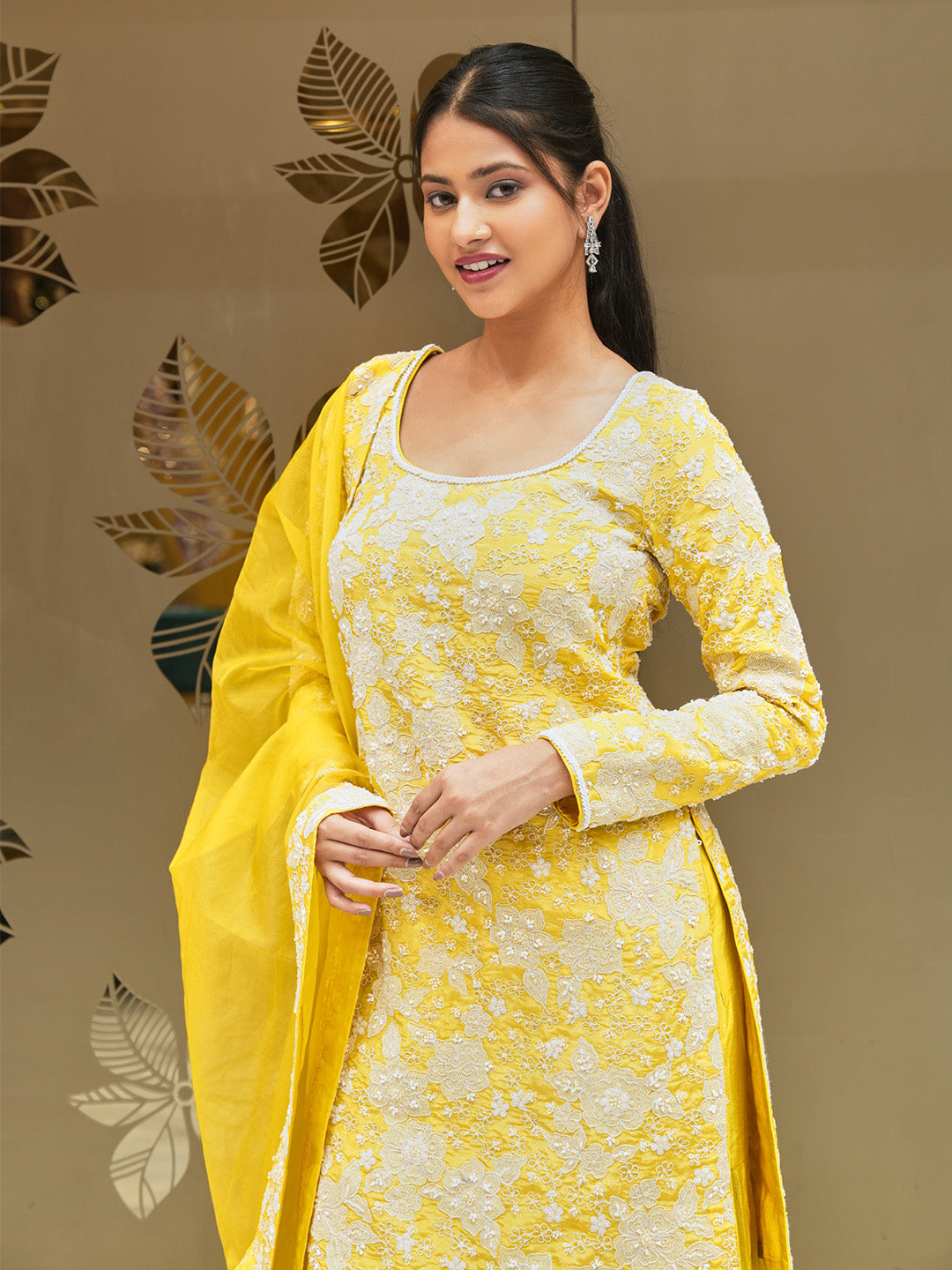 Yellow Blossom Embroidered Tissue Sharara Set