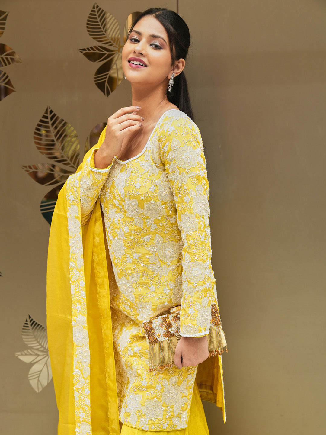 Yellow Blossom Embroidered Tissue Sharara Set