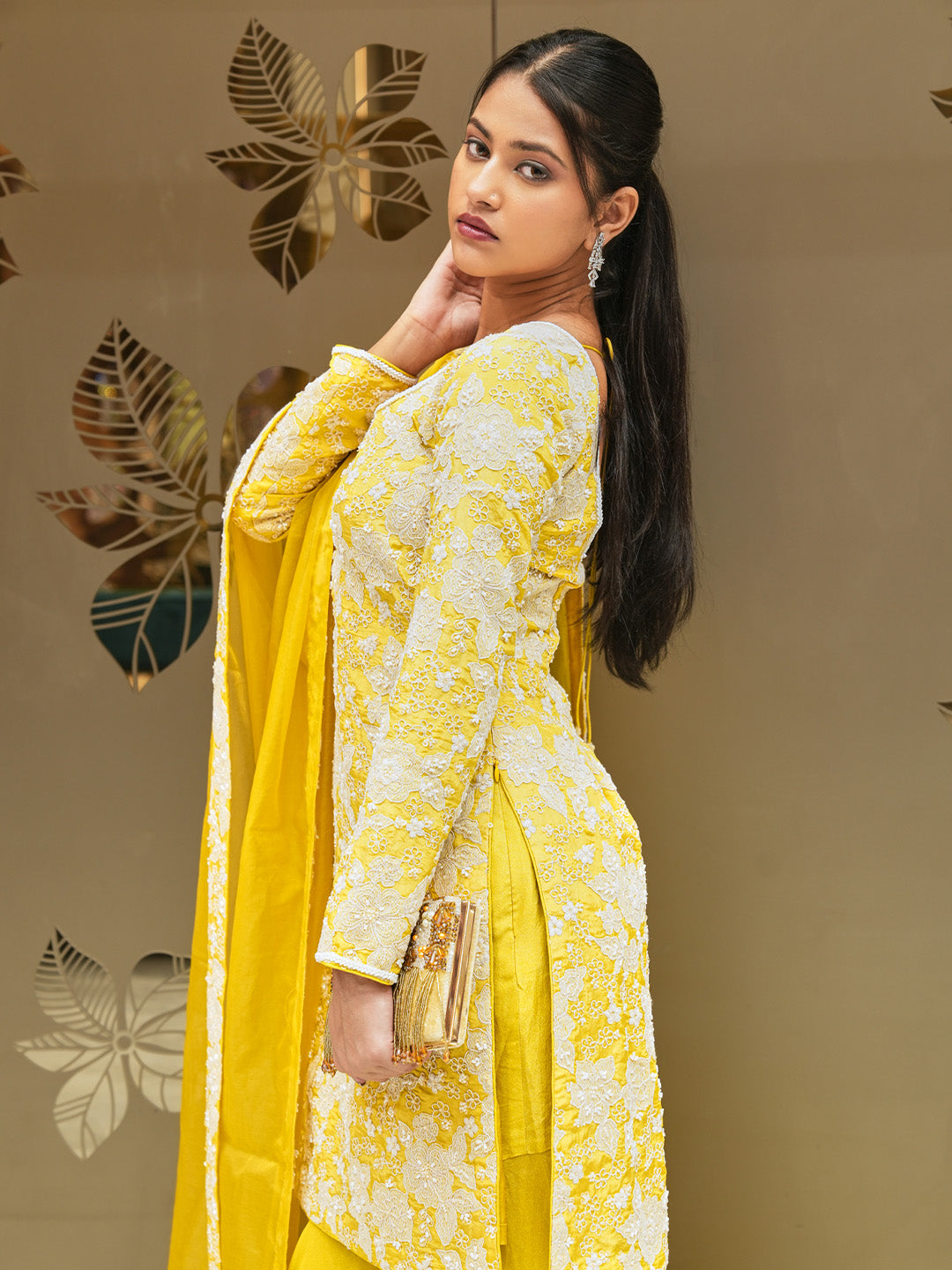 Yellow Blossom Embroidered Tissue Sharara Set