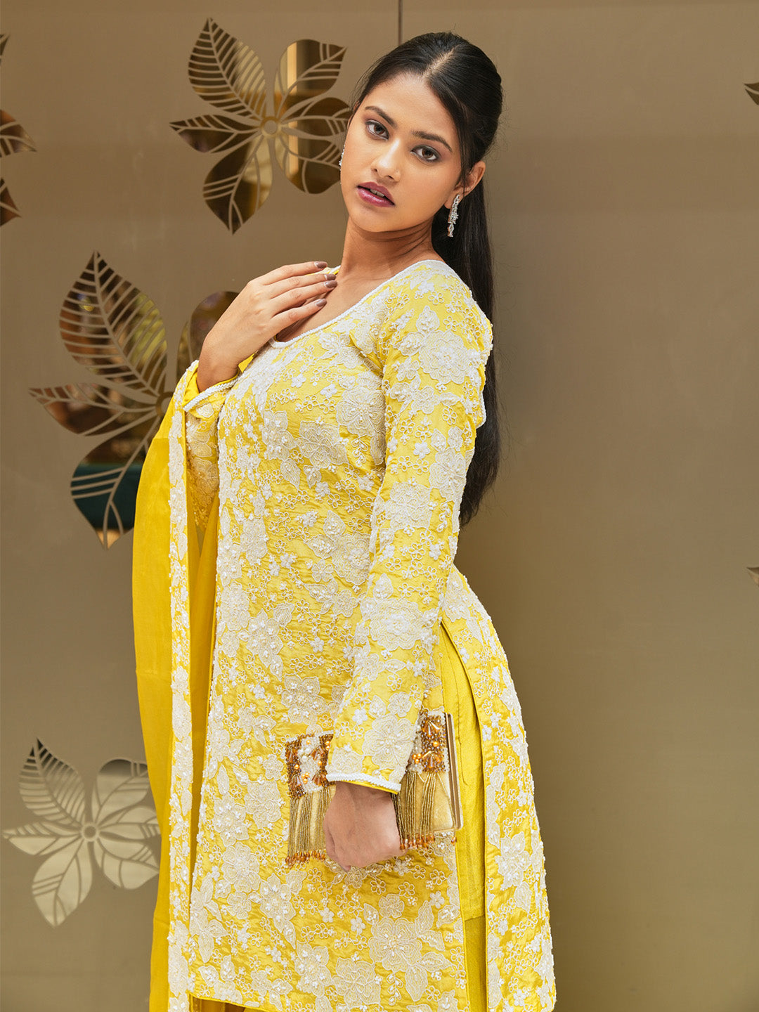 Yellow Blossom Embroidered Tissue Sharara Set