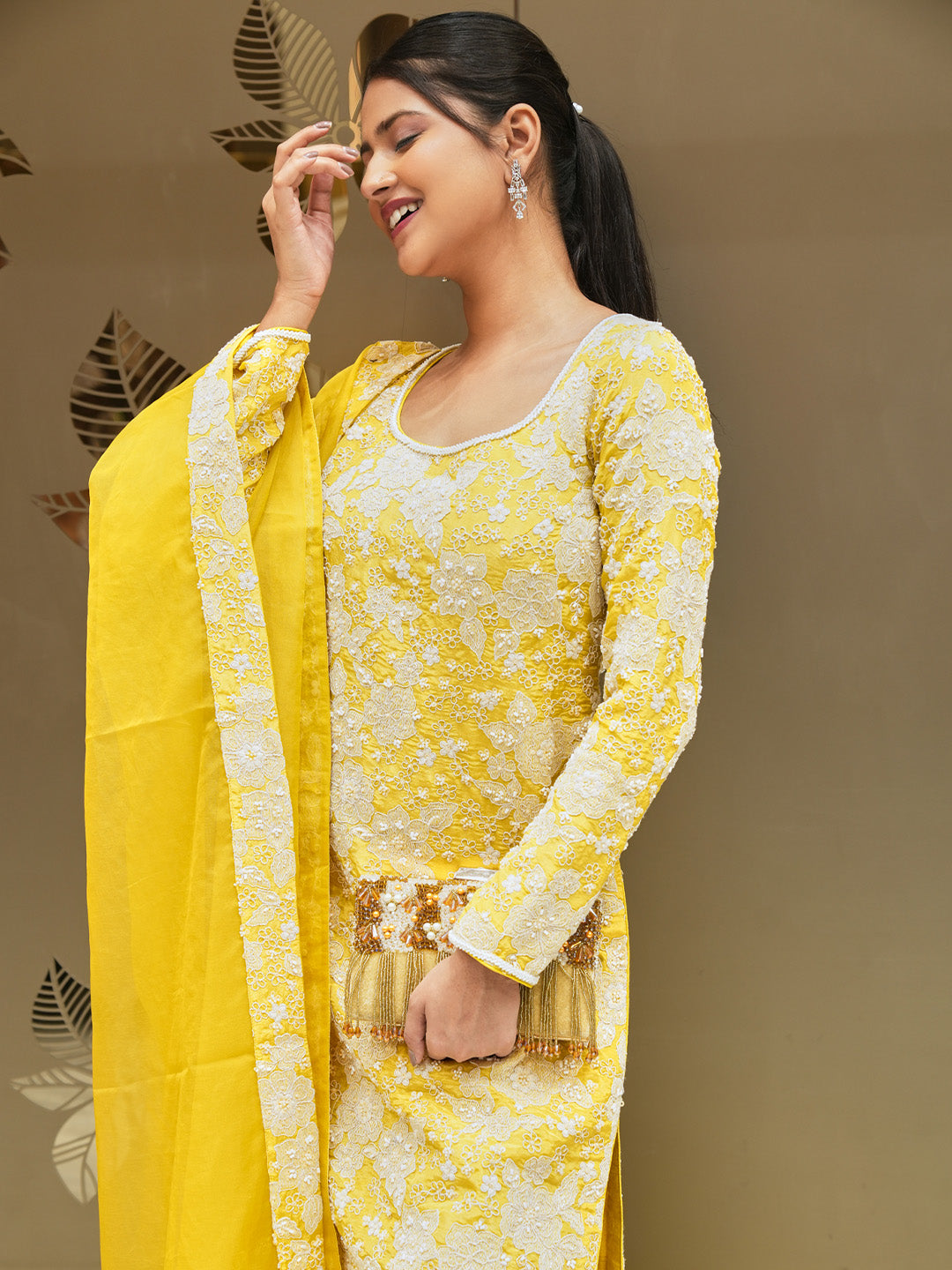 Yellow Blossom Embroidered Tissue Sharara Set