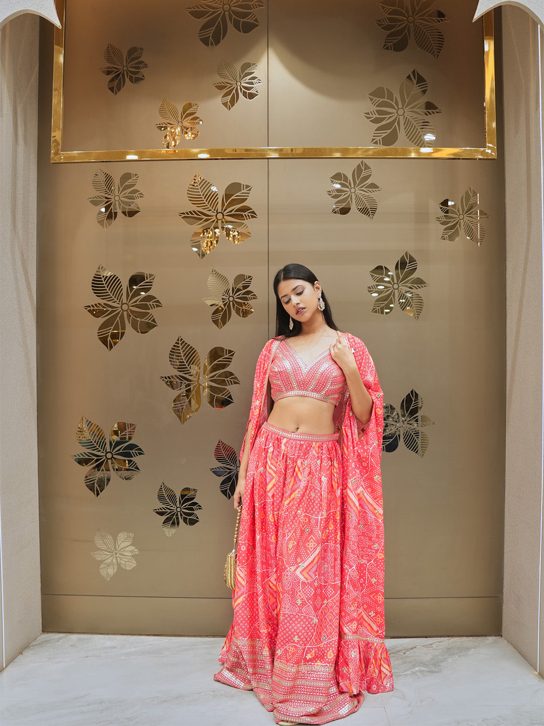 Enchanted Rose Pink Choli Palazzo & Ruffled Cape Set