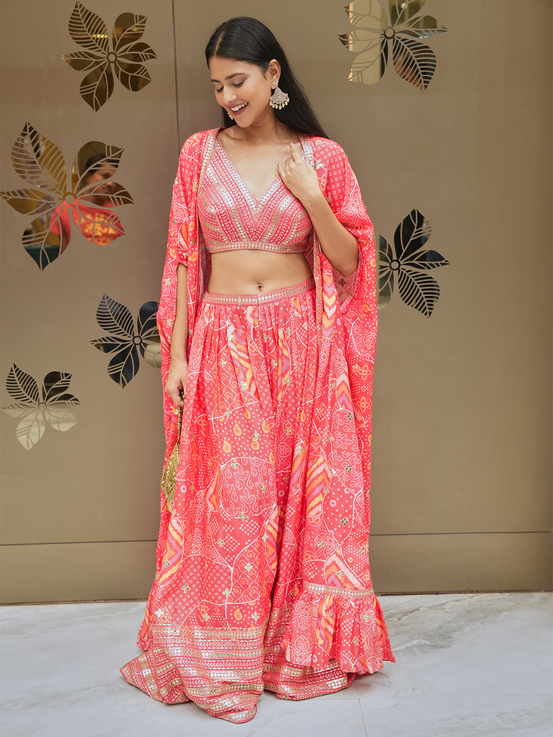 Enchanted Rose Pink Choli Palazzo & Ruffled Cape Set