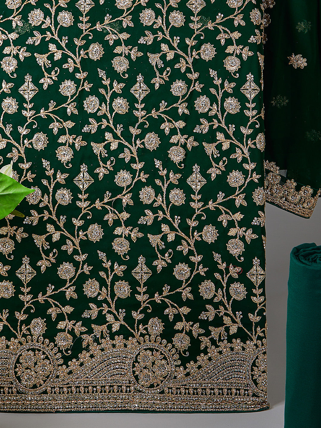 Dark Green Embroidered Georgette Suit