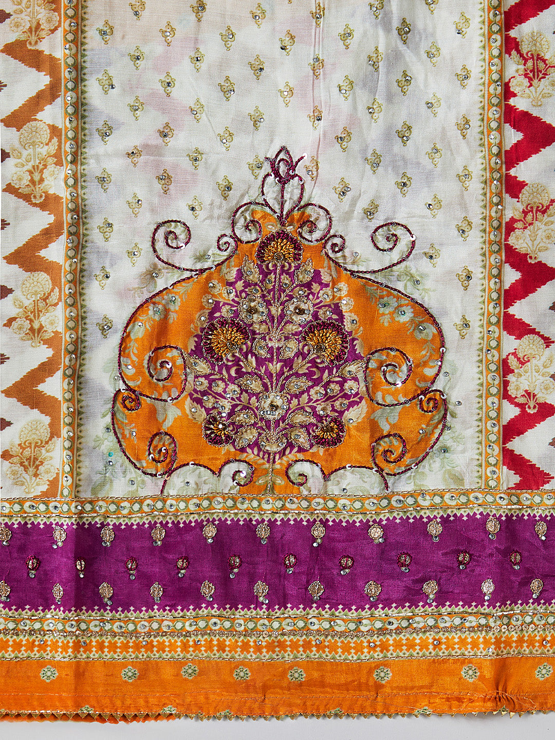 Cream Muslim Embroidered Suit
