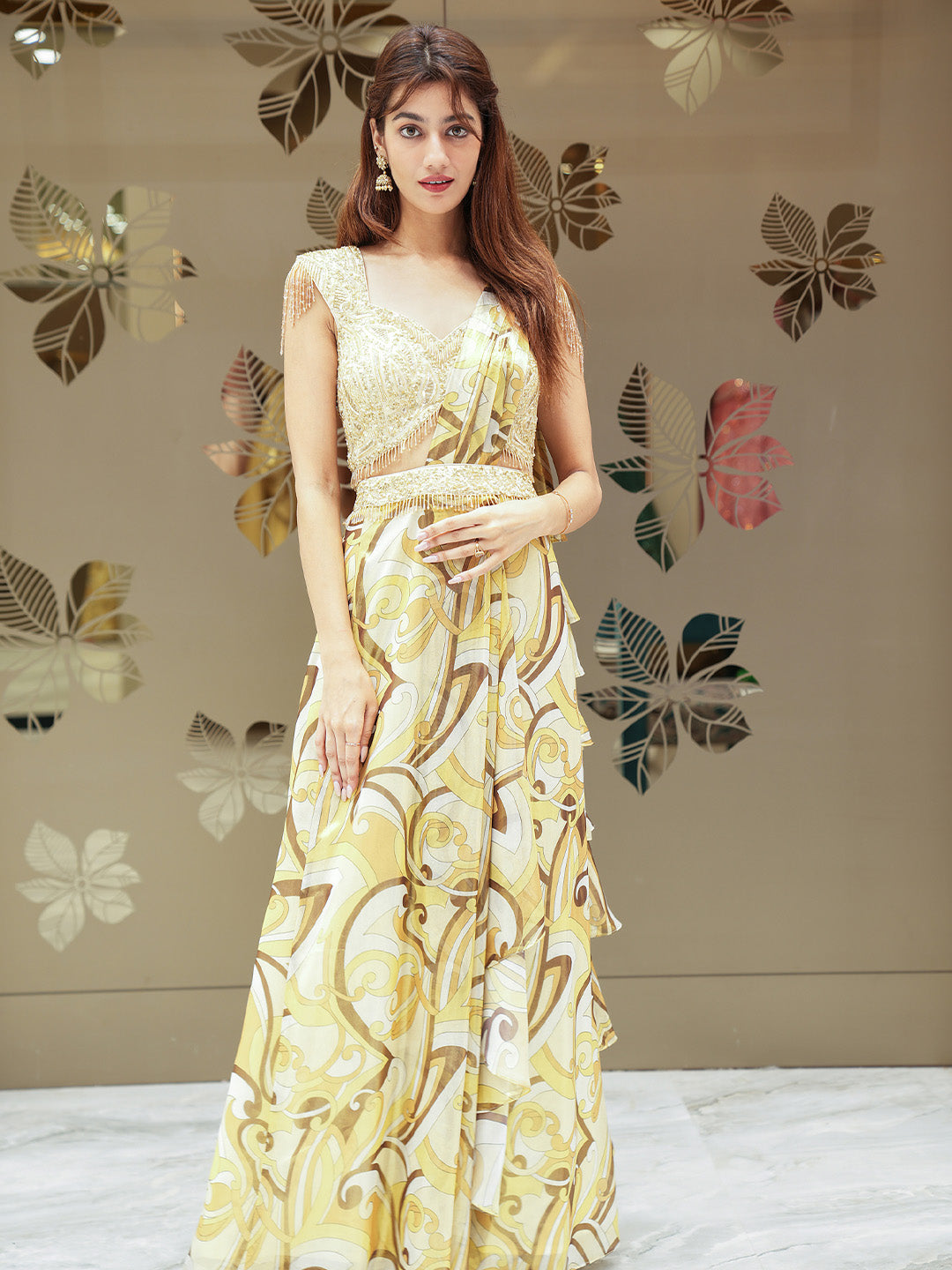 Indo-Western Style Ready To Wear Abstract Saree