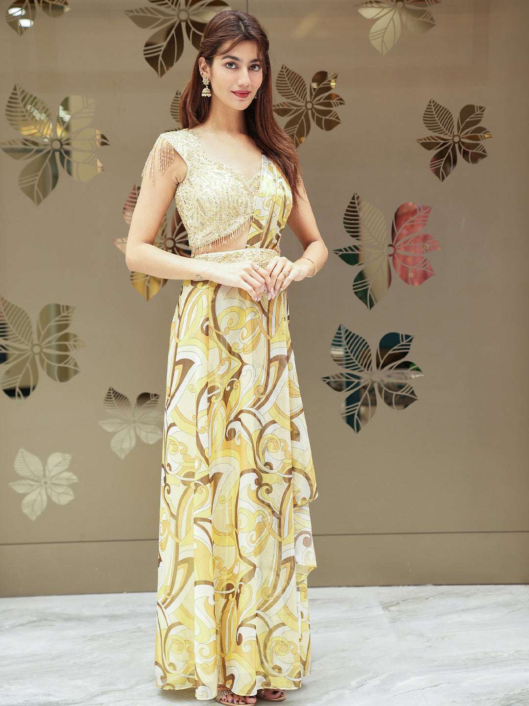 Indo-Western Style Ready To Wear Abstract Saree