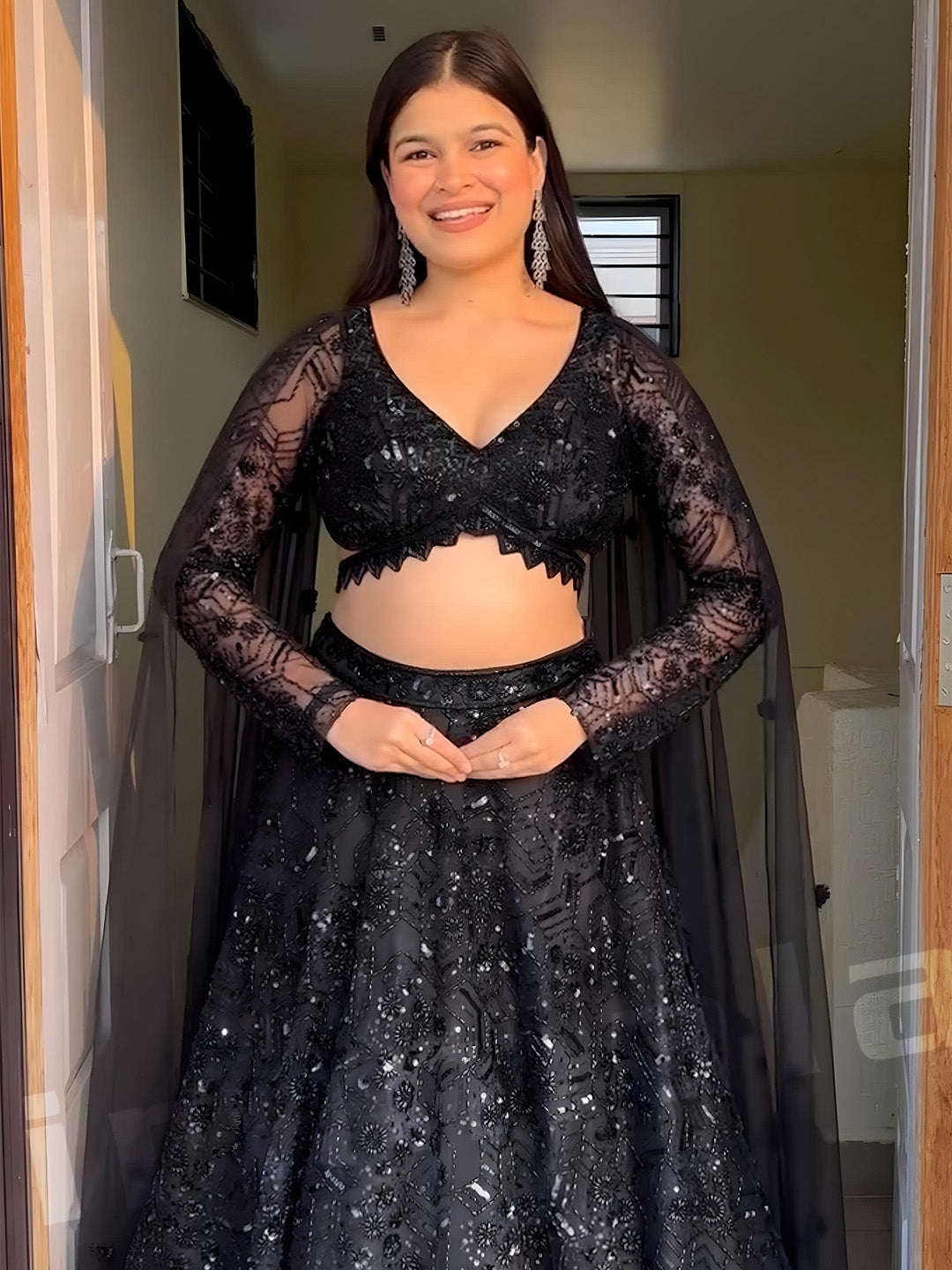 Black Heavy Embellished Lehenga Set