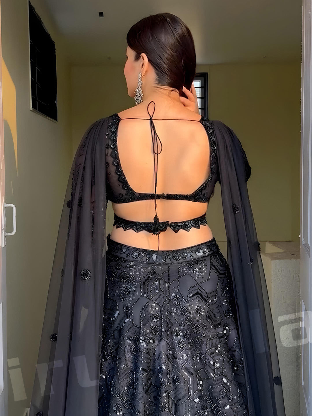 Black Heavy Embellished Lehenga Set