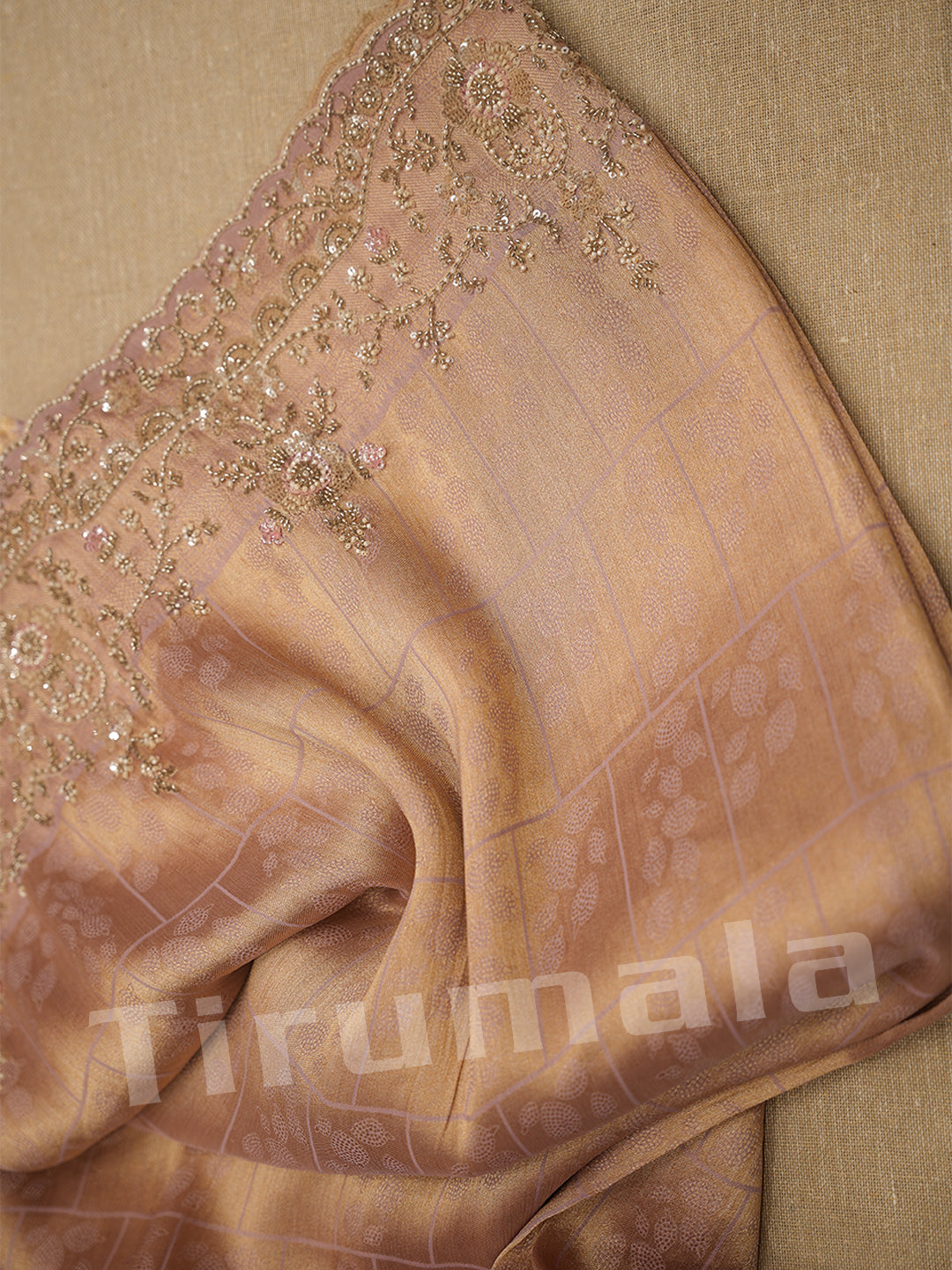 Onion Pink Jacquard Tissue Saree with Handwork Borders – Tirumala Designers