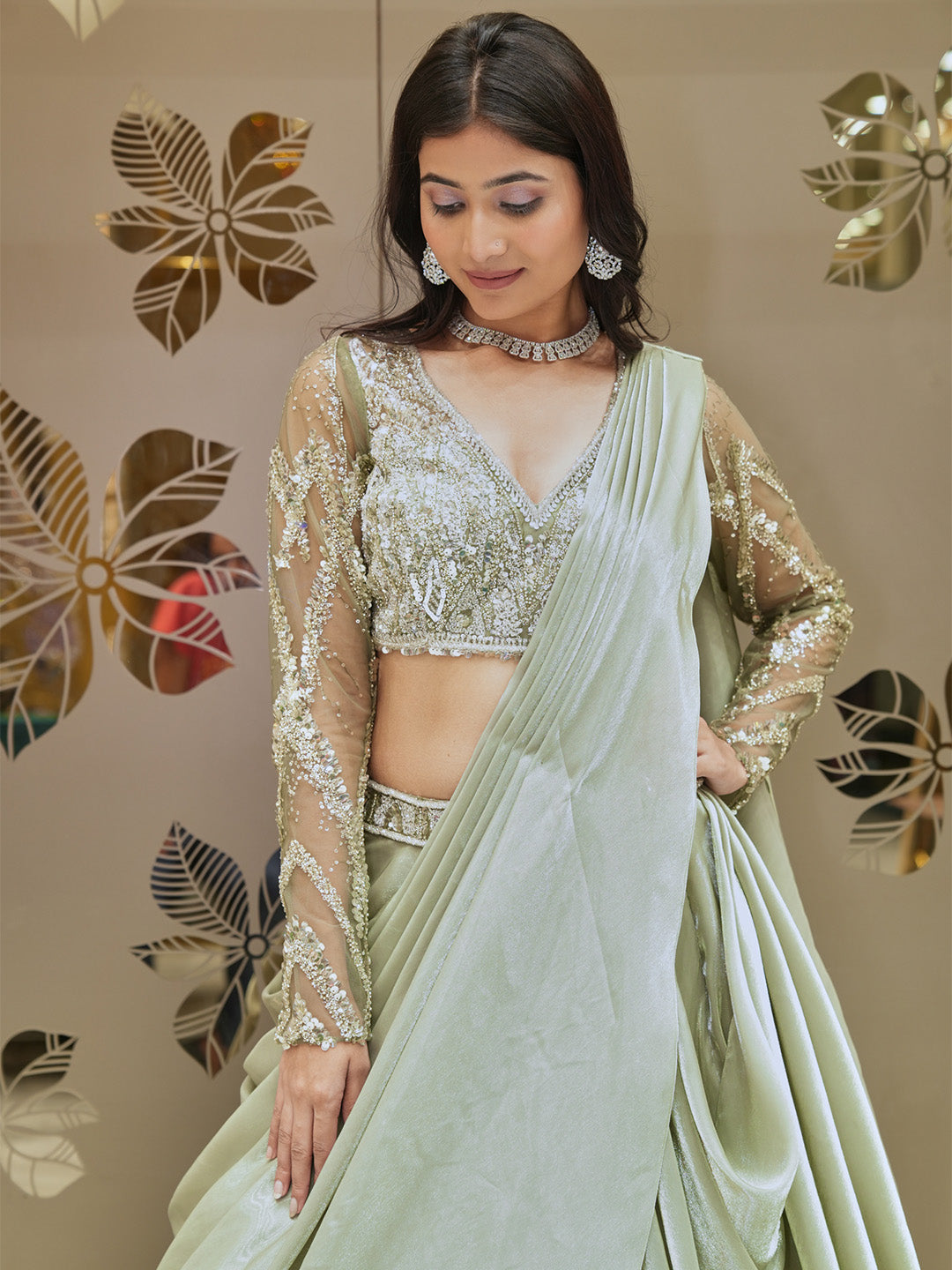 Pista Green Lehenga Set