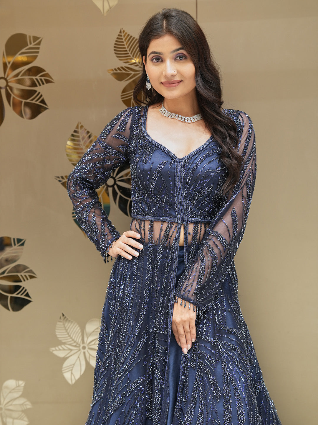 Sequined Navy Blue Anarkali Dress