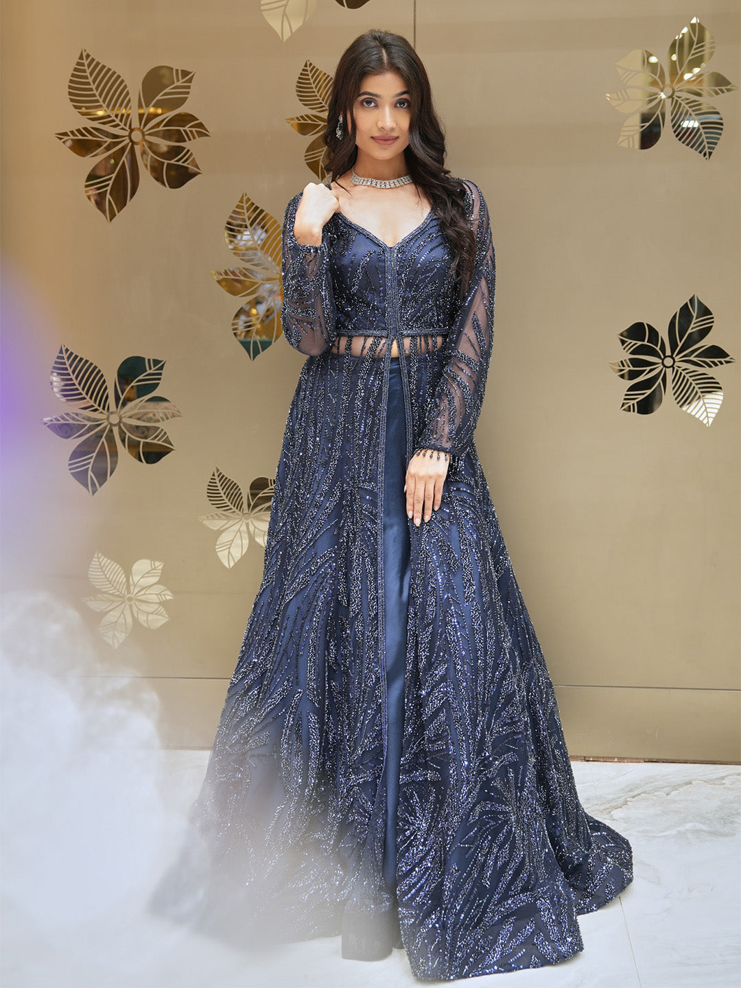 Sequined Navy Blue Anarkali Dress S Sequined Navy Blue Anarkali Dress S