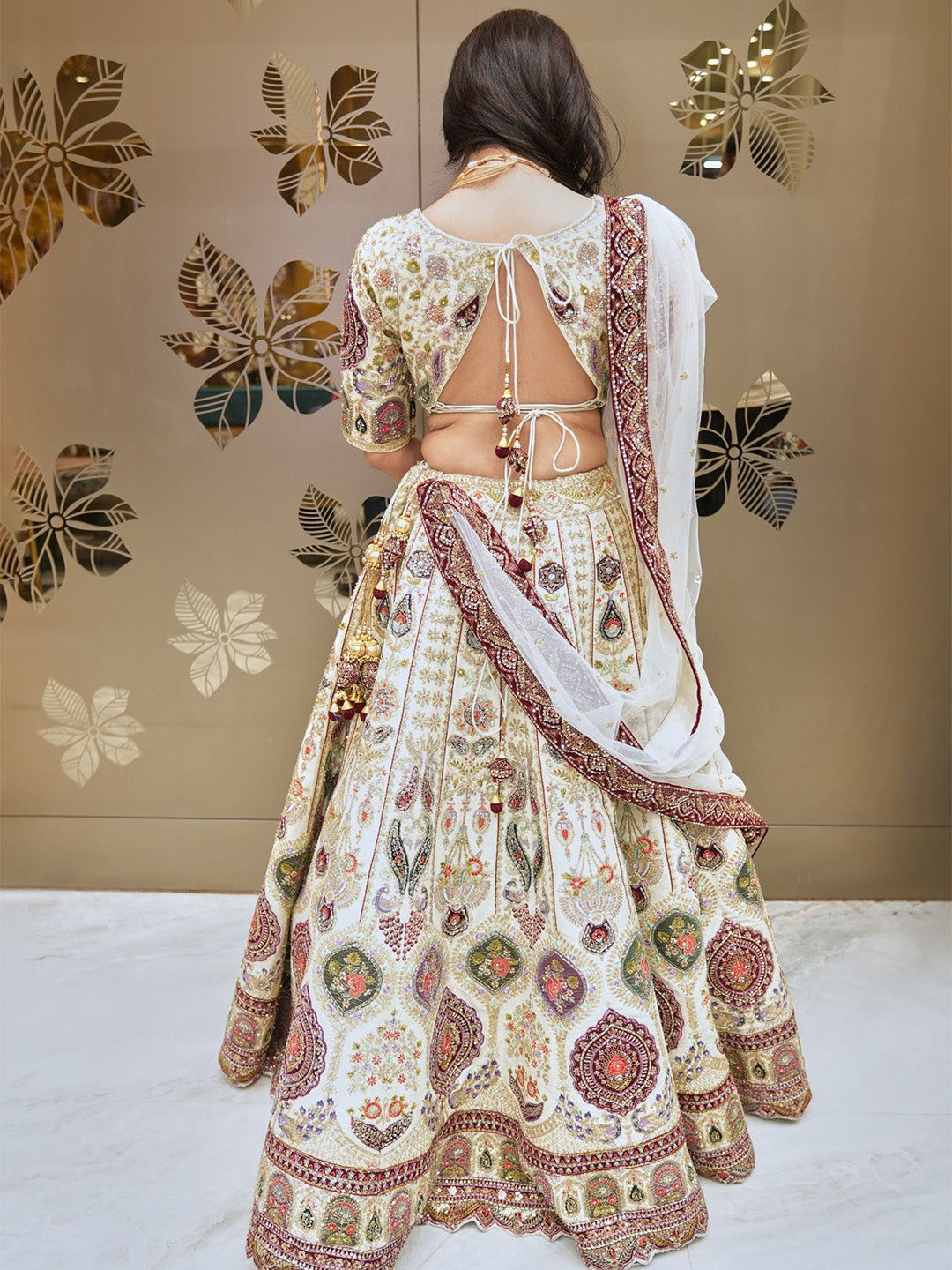 Off White Aari Work Lehenga