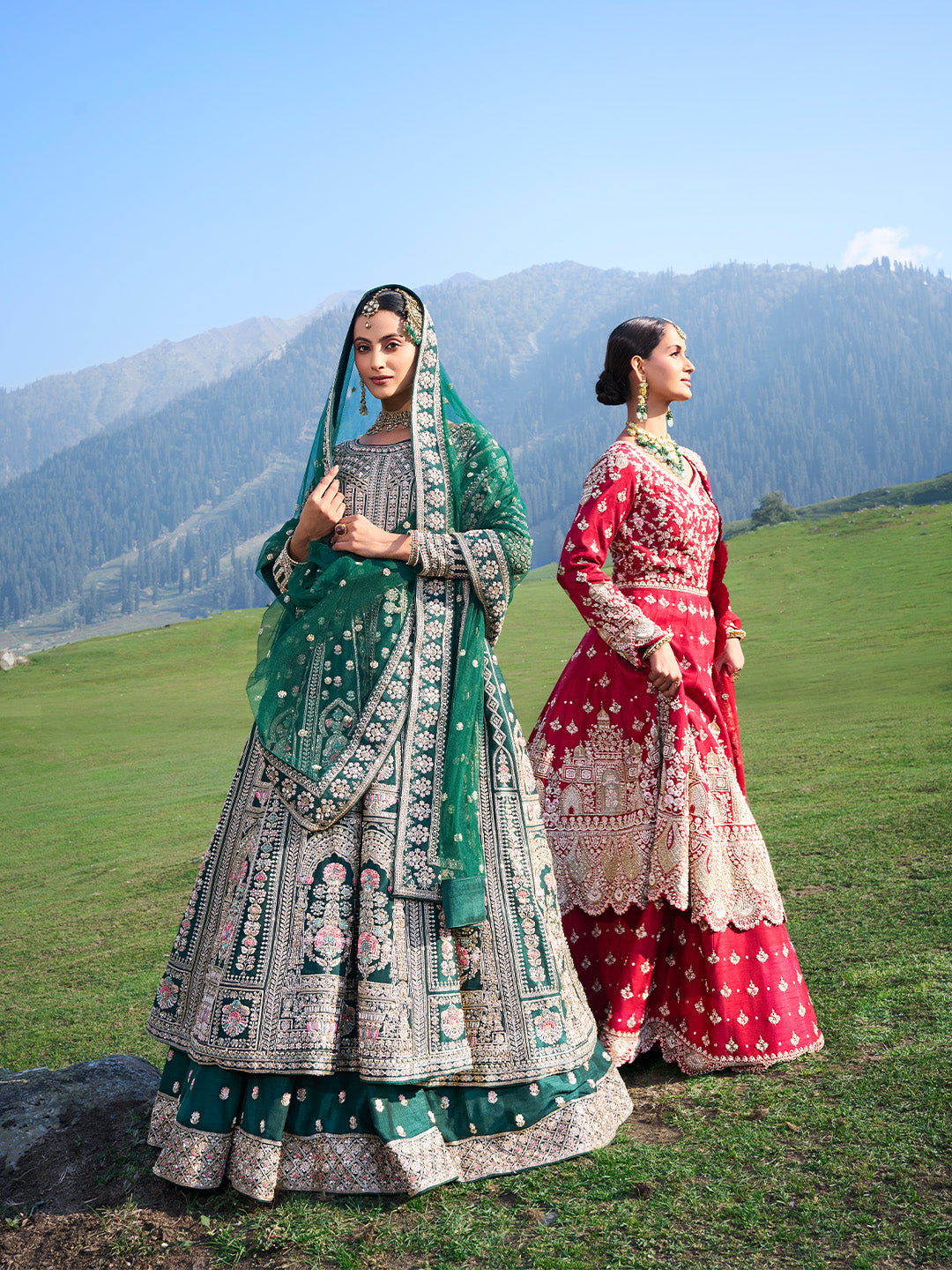 Exquisite Red Anarkali Gown With Heavy Embroidery & Scalloped Dupatta