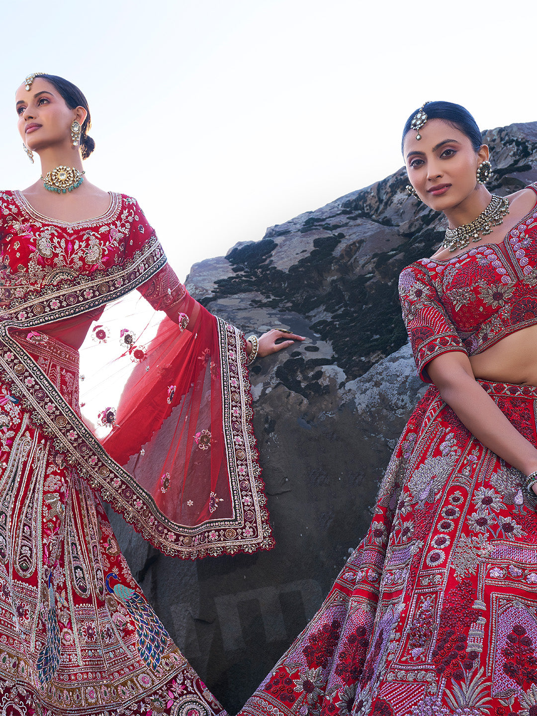 Elegant Red Embroidered Lehenga Choli With Floral Organza Dupatta