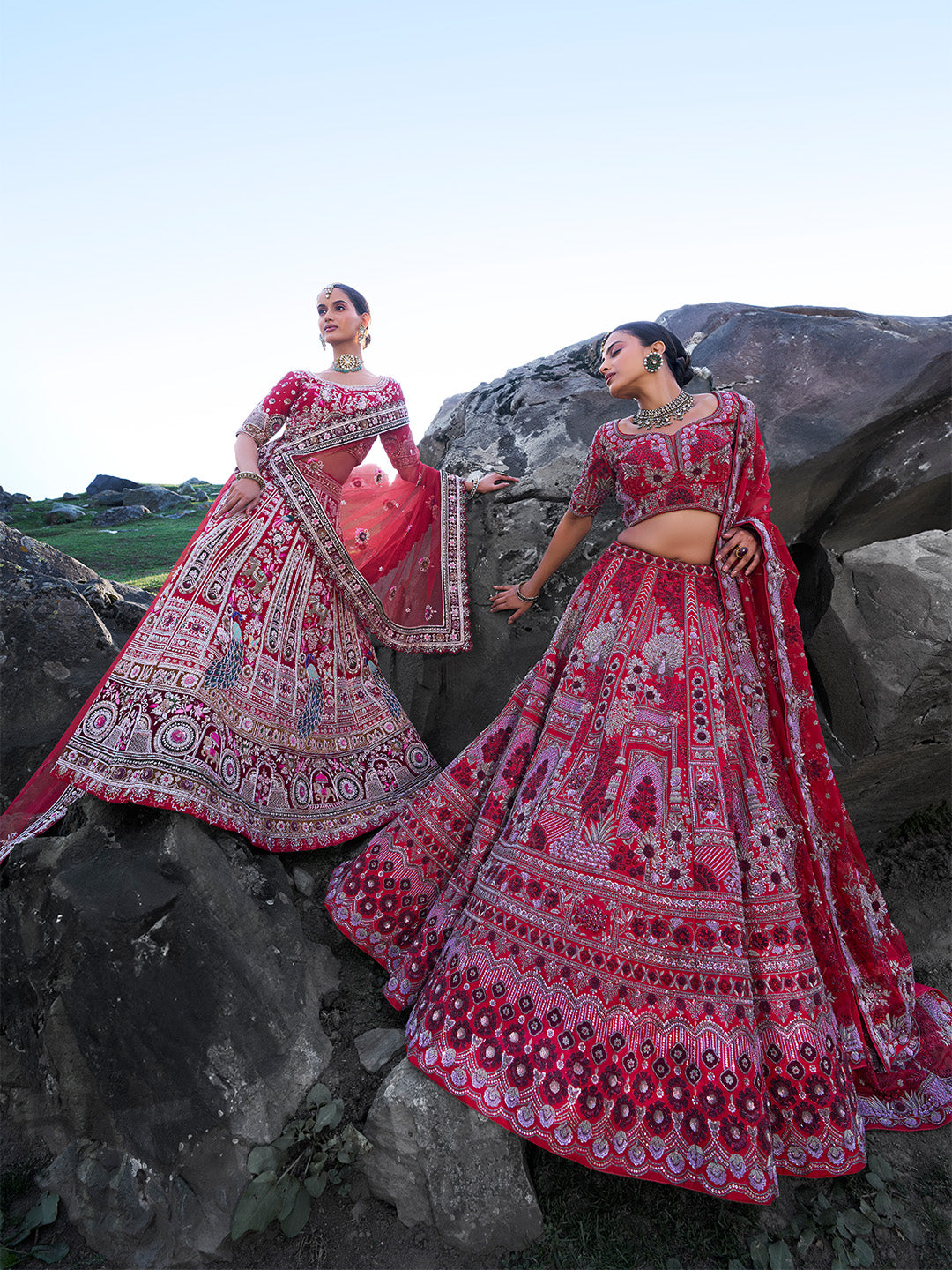 Elegant Red Embroidered Lehenga Choli With Floral Organza Dupatta