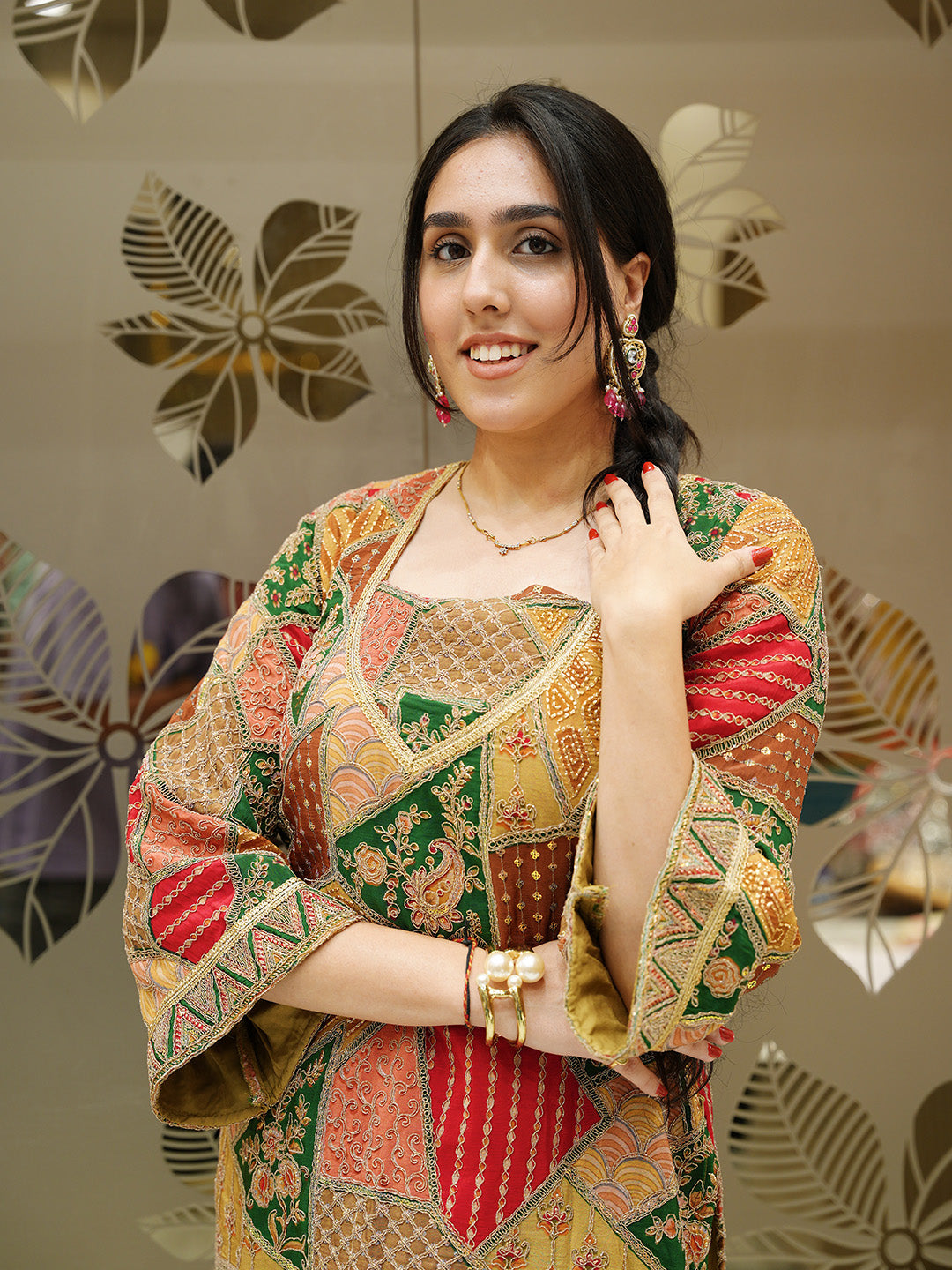 Multi-Colour Satin Crepe Indo-Western Dhoti with Zari Work Top