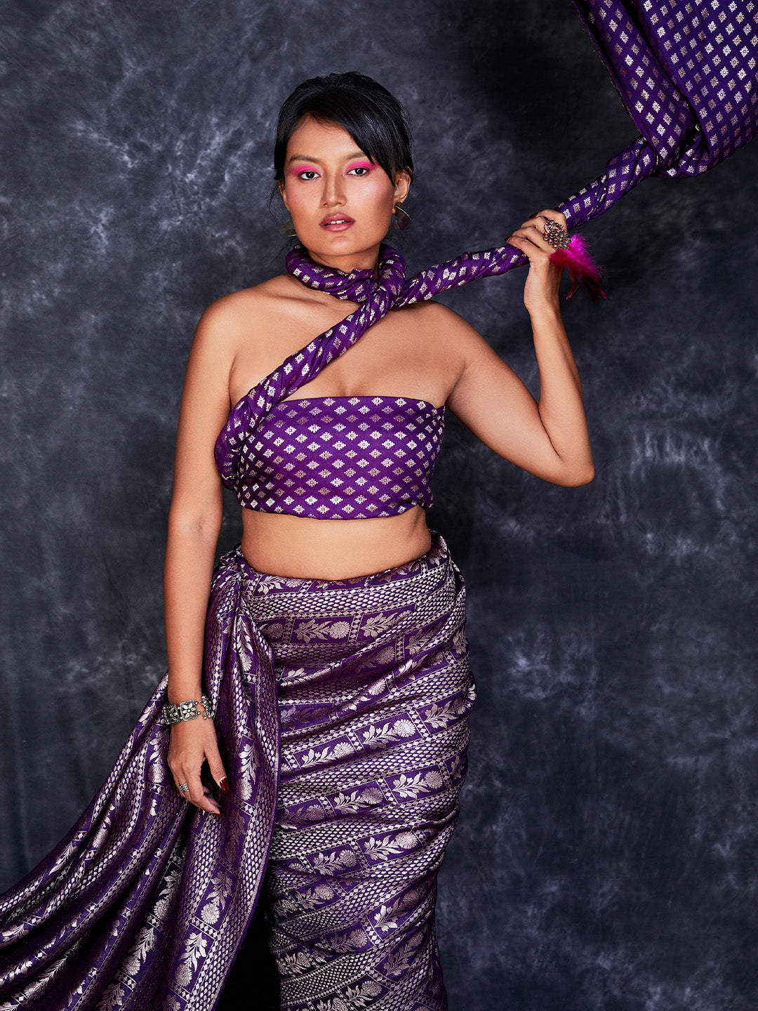 Purple Zari Work Fabric