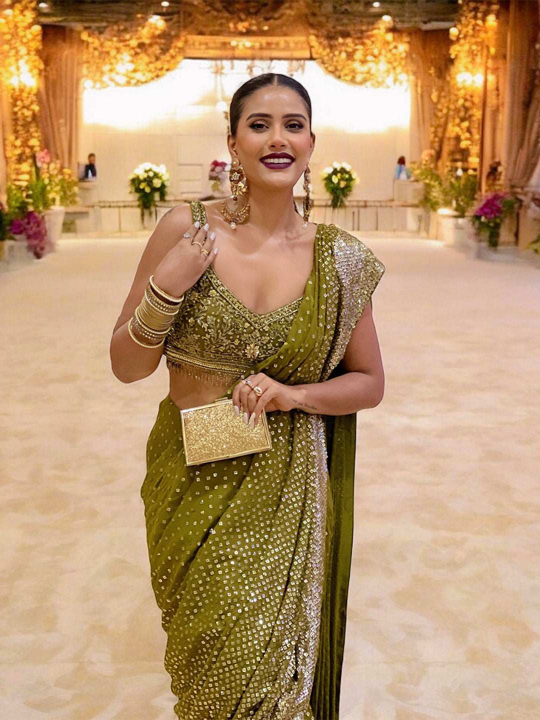 Olive Green Viscose Saree