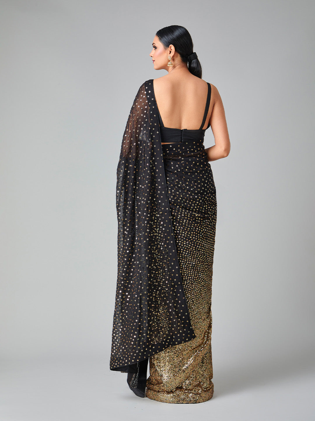 Shaded Gold & Black Sequin Saree – Tirumala Designers