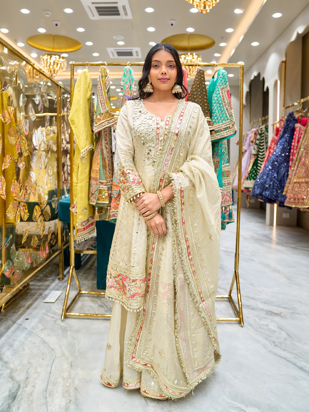 Ivory Tissue Palazzo Set – Tirumala Designers