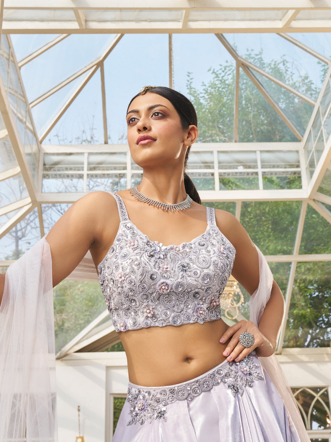 Pearl Embroidered Lehenga with Bustier and Dupatta – FUELTHESTORE